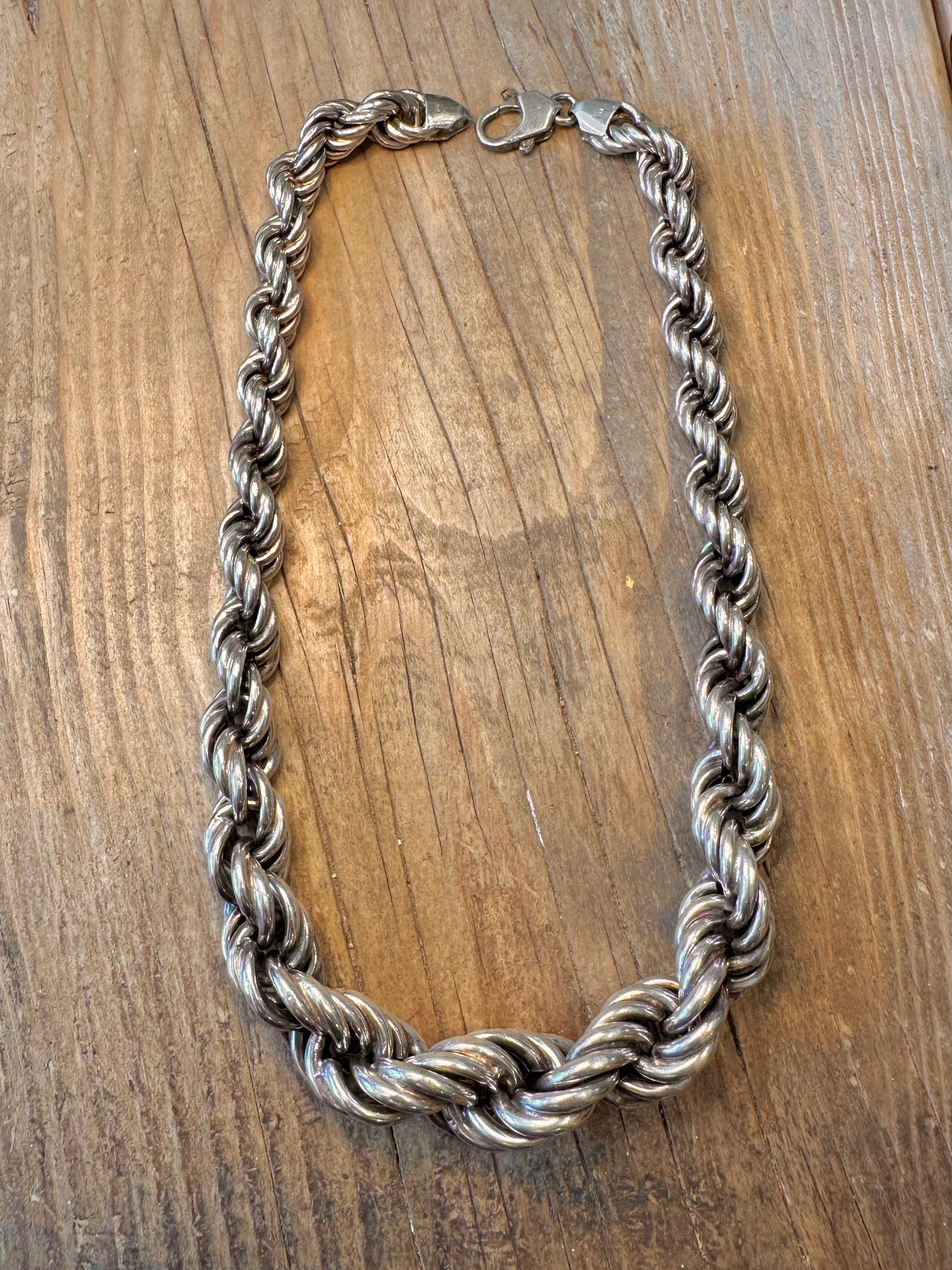 Chunky Graduated Rope Chain Italy 925 Sterling Silver 18.4 inch Necklace