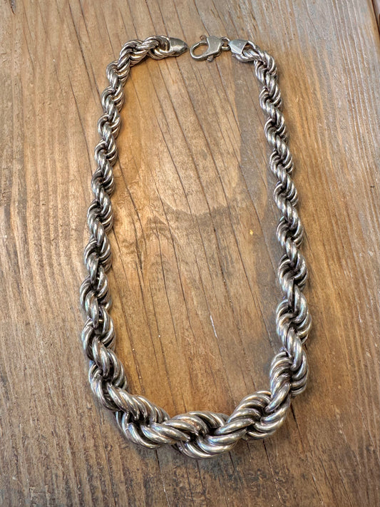 Chunky Graduated Rope Chain Italy 925 Sterling Silver 18.4 inch Necklace
