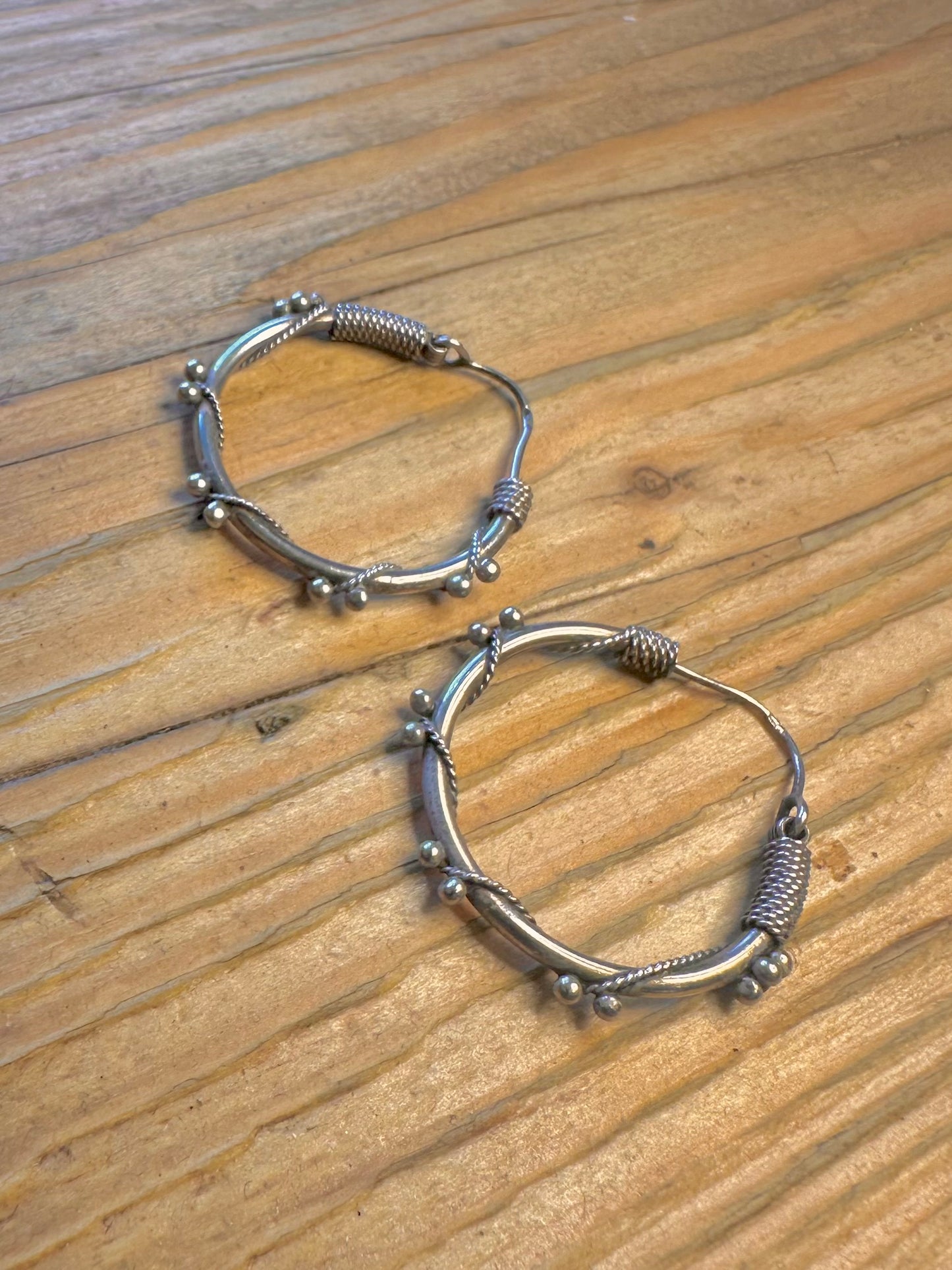 Bali Style Wire Wrapped Hoops 925 Sterling Silver Earrings