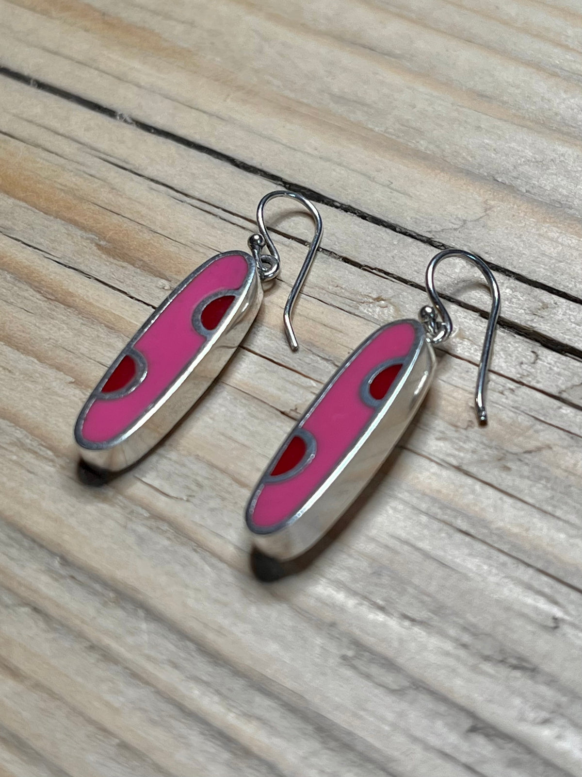 Pink and Red Elongate Oval 925 Sterling Silver Drop Earrings