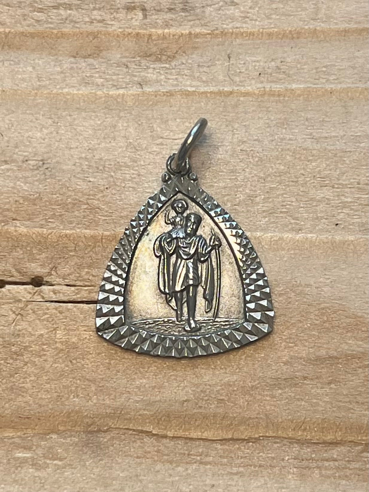 Triangular St Christopher Textured 925 Sterling Silver Pendant