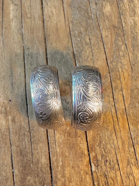 Chunky Engraved Curved Half Hoops 925 Sterling Silver Earrings