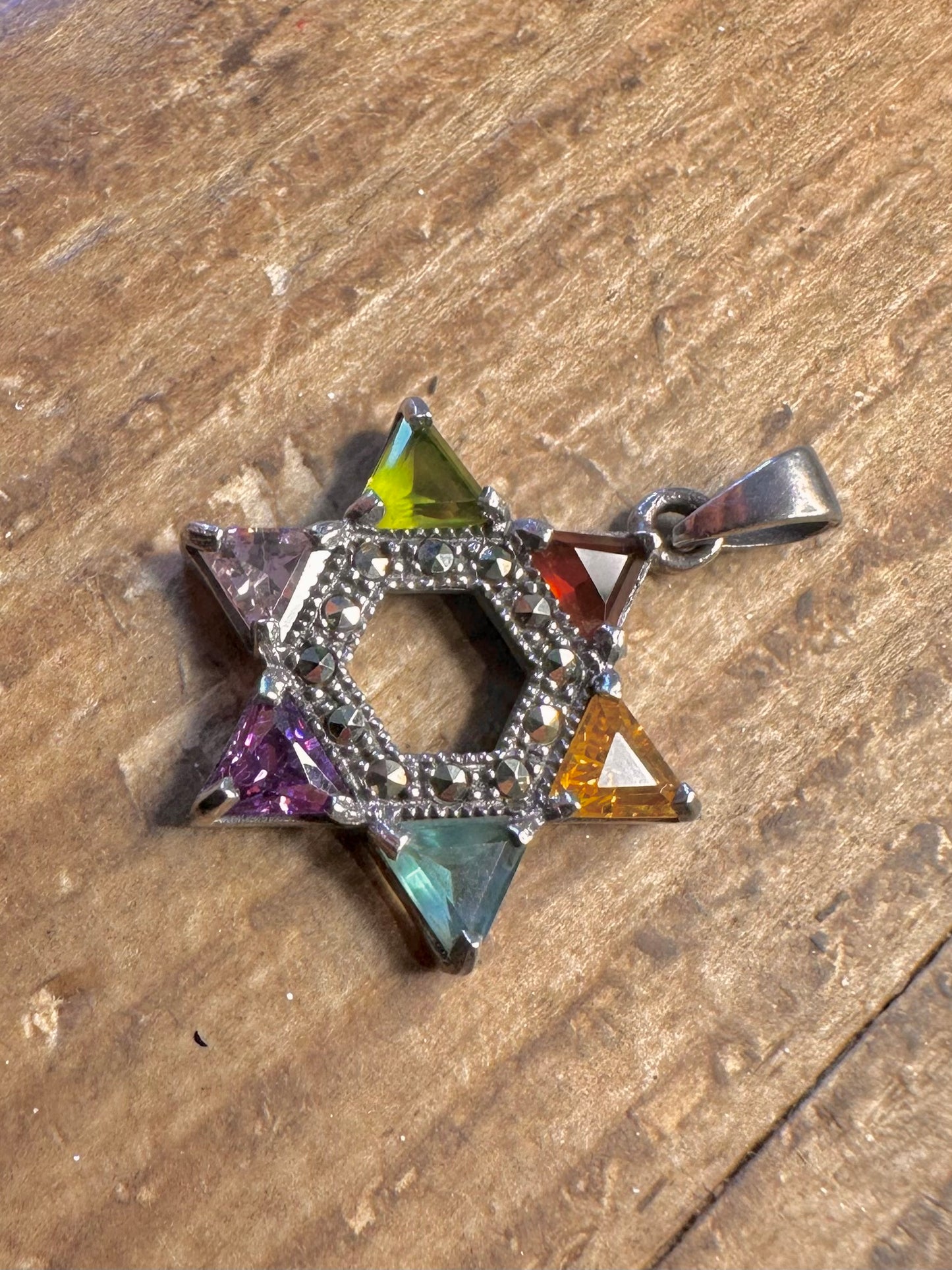 Mehrfarbiger Edelstein Davidstern 925 Sterlingsilber Anhänger