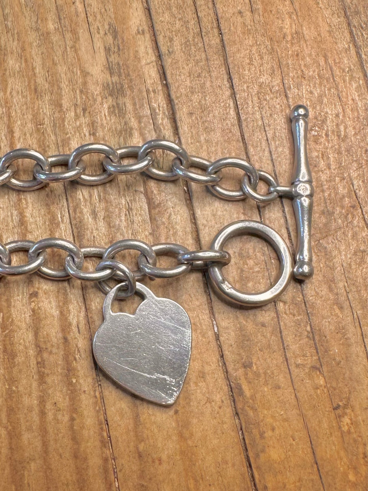 Belcher T Bar and Heart 925 Sterling Silver 8.75 inch Bracelet
