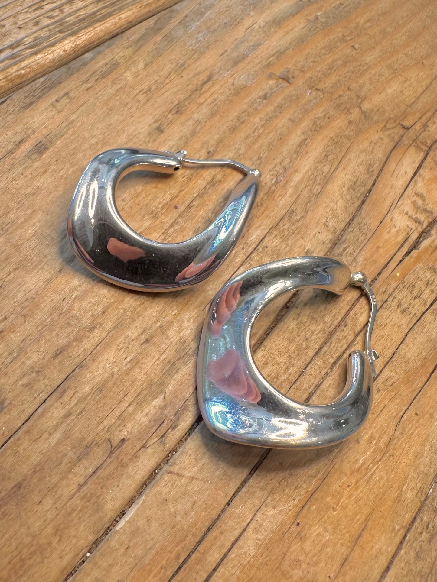 Chunky Abstract Pointed Hoops 925 Sterling Silver Earrings