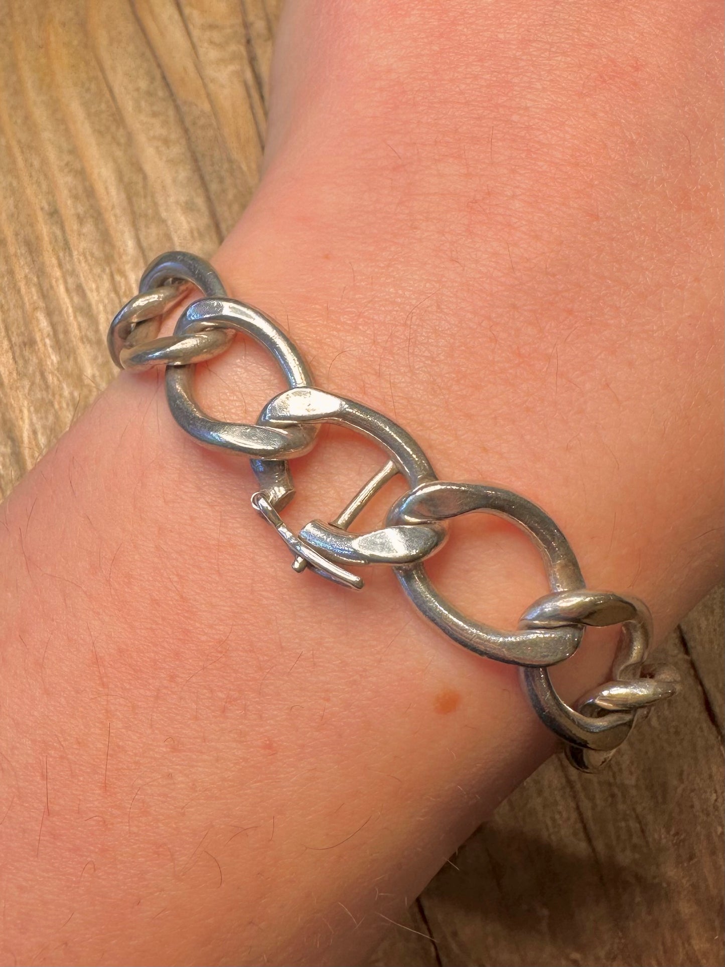 Vintage Large Curb Link 925 Sterling Silver 8 inch Bracelet