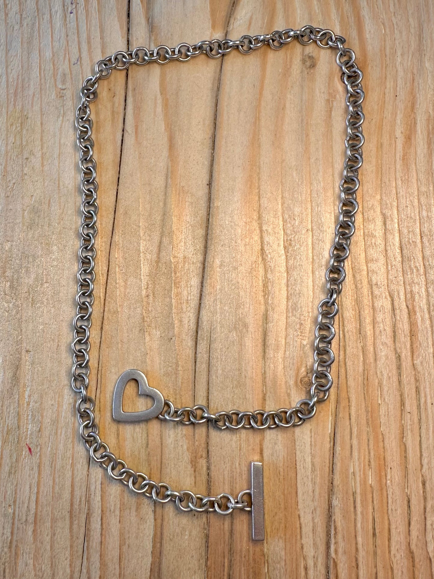 Vintage Hot Diamonds Heart T Bar 925 Sterling Silver 16.5 inch Necklace