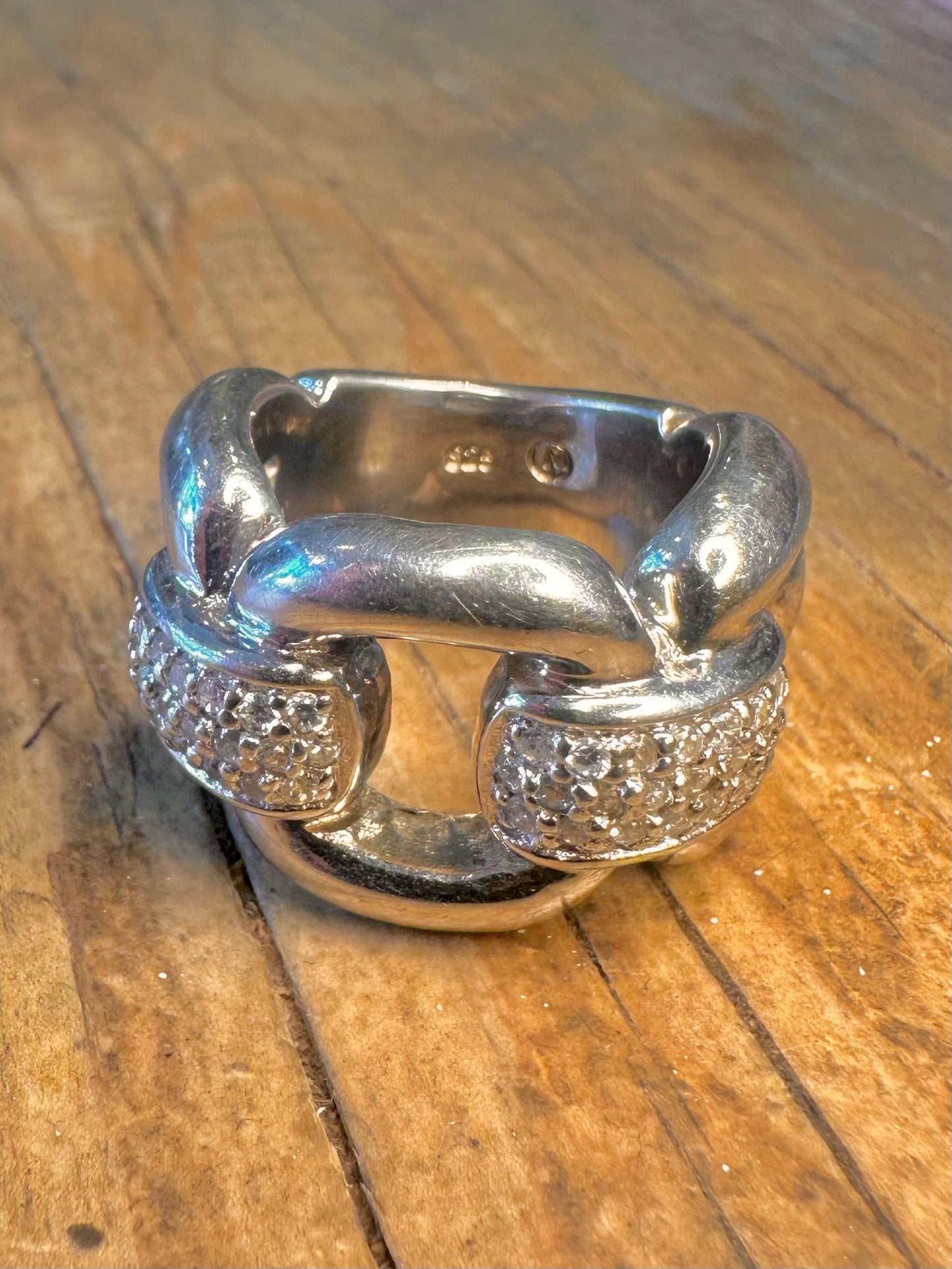 Chunky Heavy 2007 Link CZ Stone Maker UJ 925 Sterling Silver Size M1/2 Ring