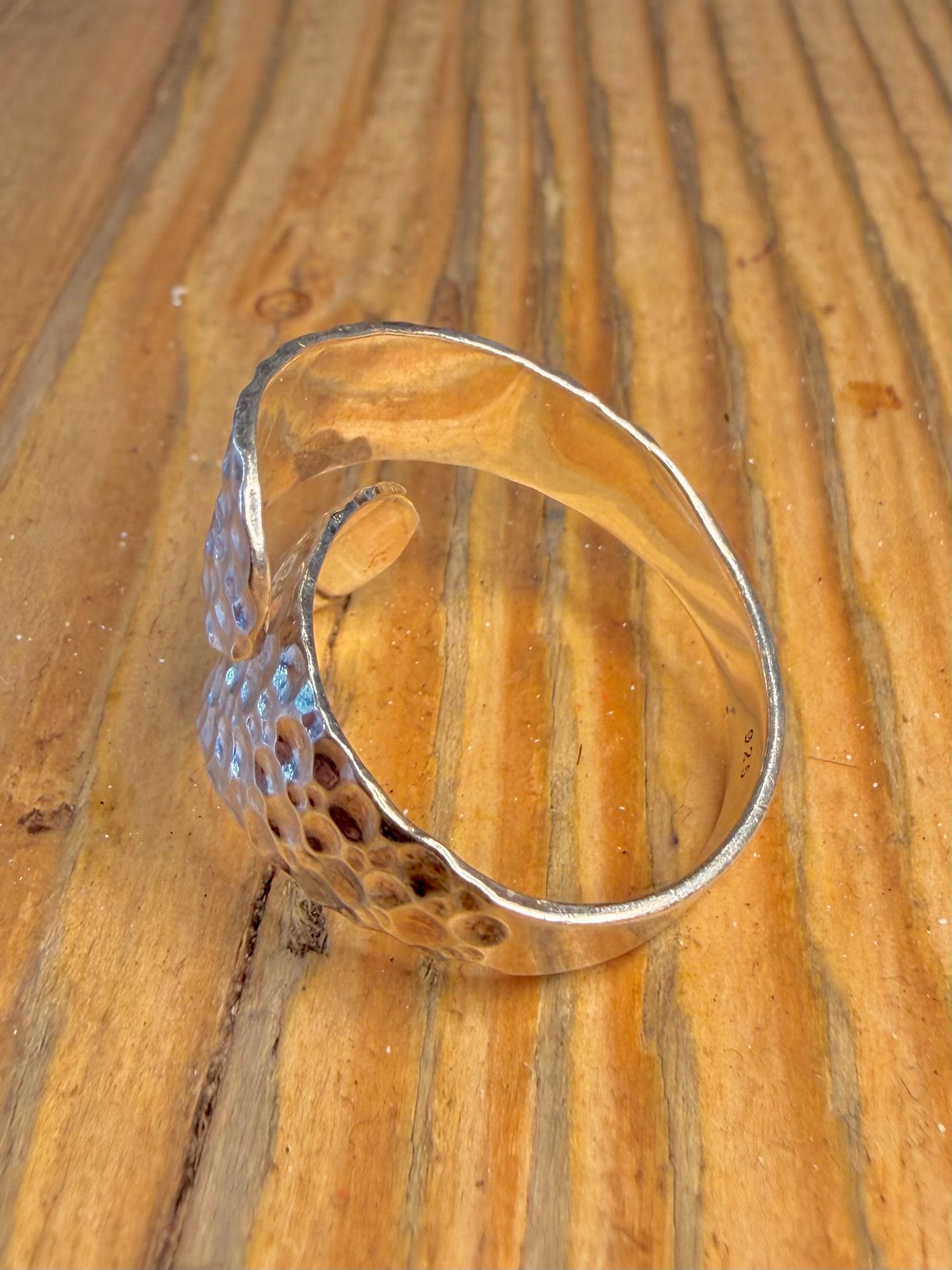 Overlapping Hammered 925 Sterling Silver Size R1/2 Adjustable Ring