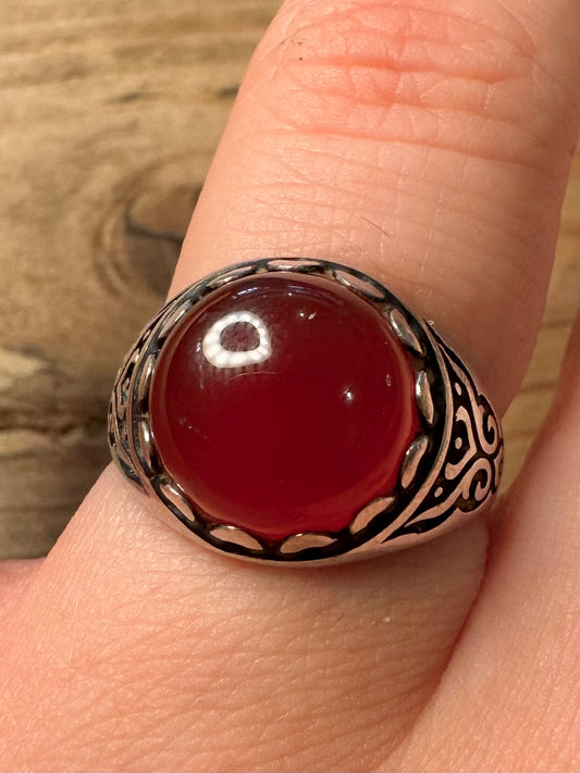 Vintage Carnelian Signet 925 Silver Size R Ring