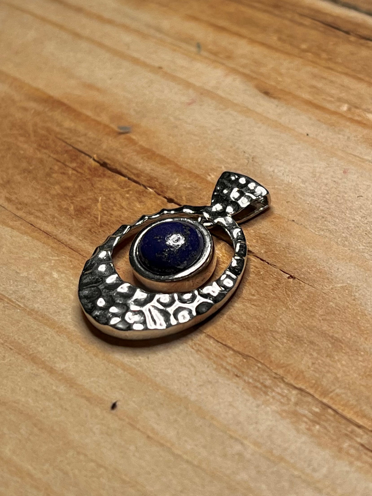 Textured Lapis Lazuli 925 Sterling Silver Pendant