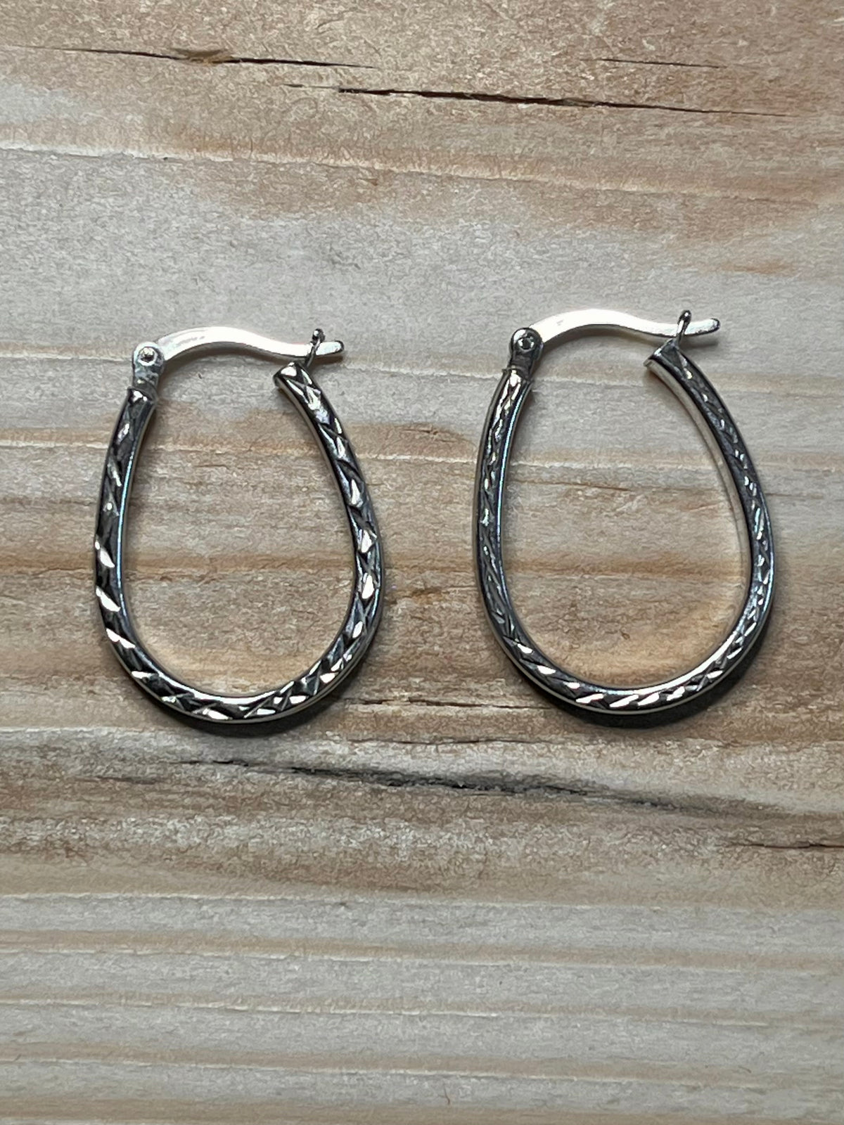 Textured Horse Shoe 925 Sterling Silver Hoop Earrings