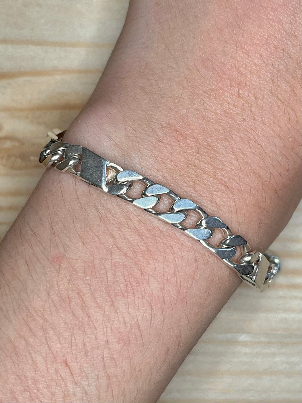 Unique Flat Curb Link Chain 925 ITALY Sterling Silver 8.5 inch Bracelet