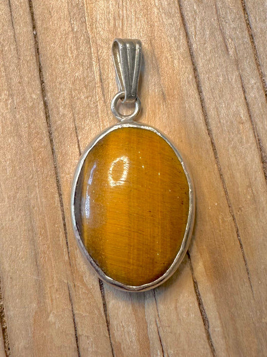 Vintage Tigers Eye Oval 925 Silver Pendant