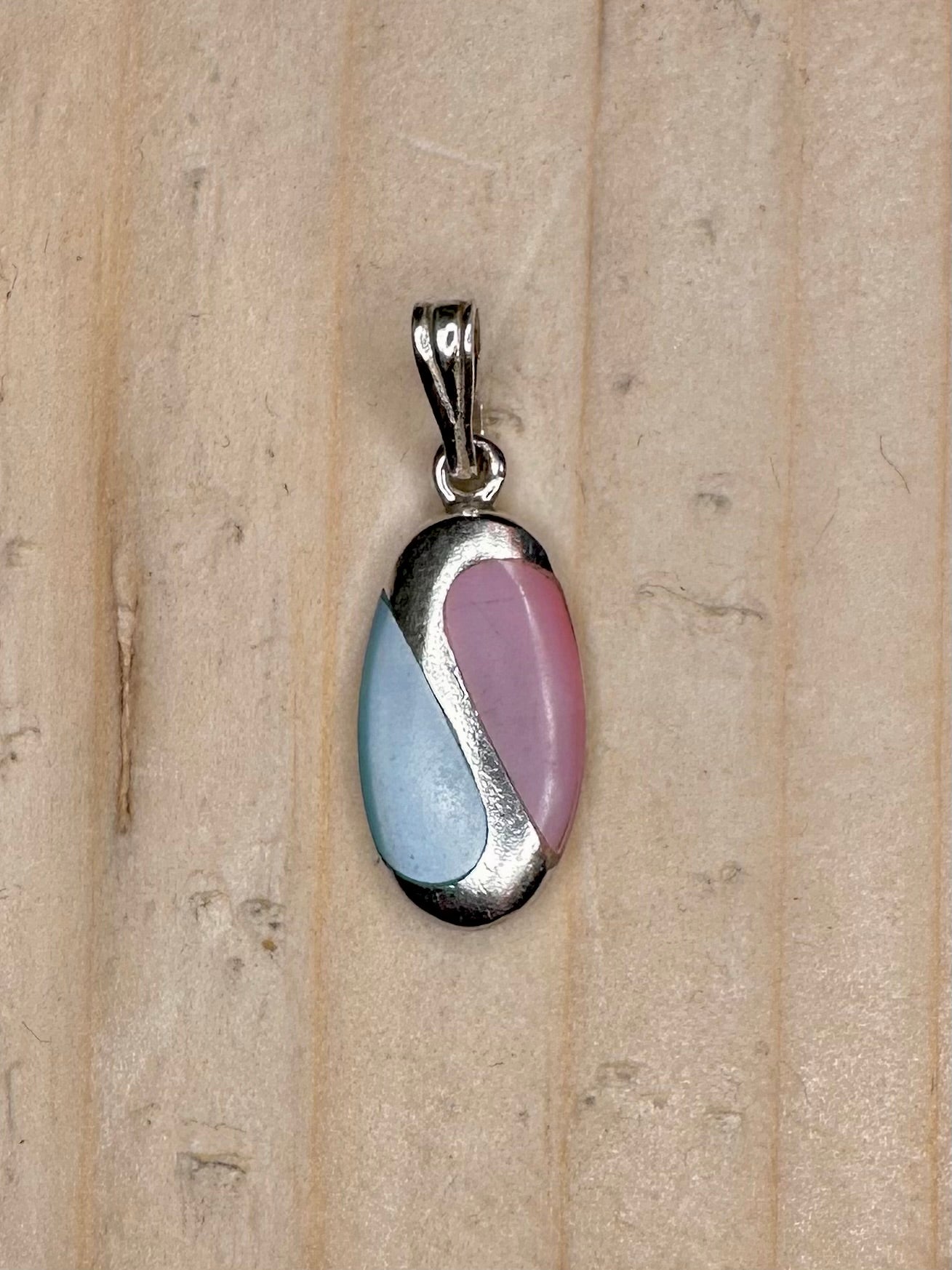 Pink & Blue Mother of Pearl 925 Sterling Silver Pendant