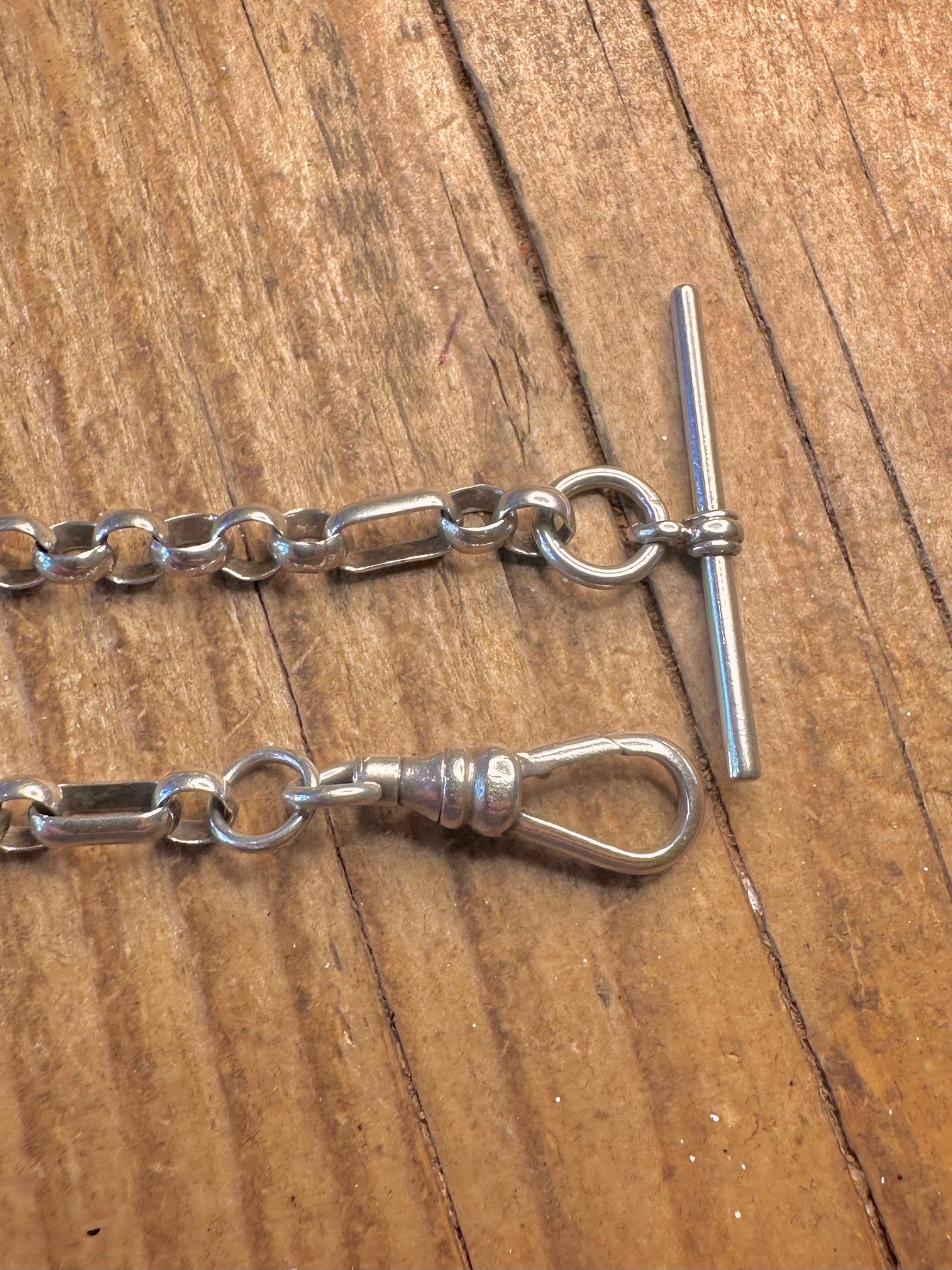 Albert Uhr Trombonenkette und Karabinerverschluss mit T-Steg 925er Sterlingsilber 7,3 Zoll Armband