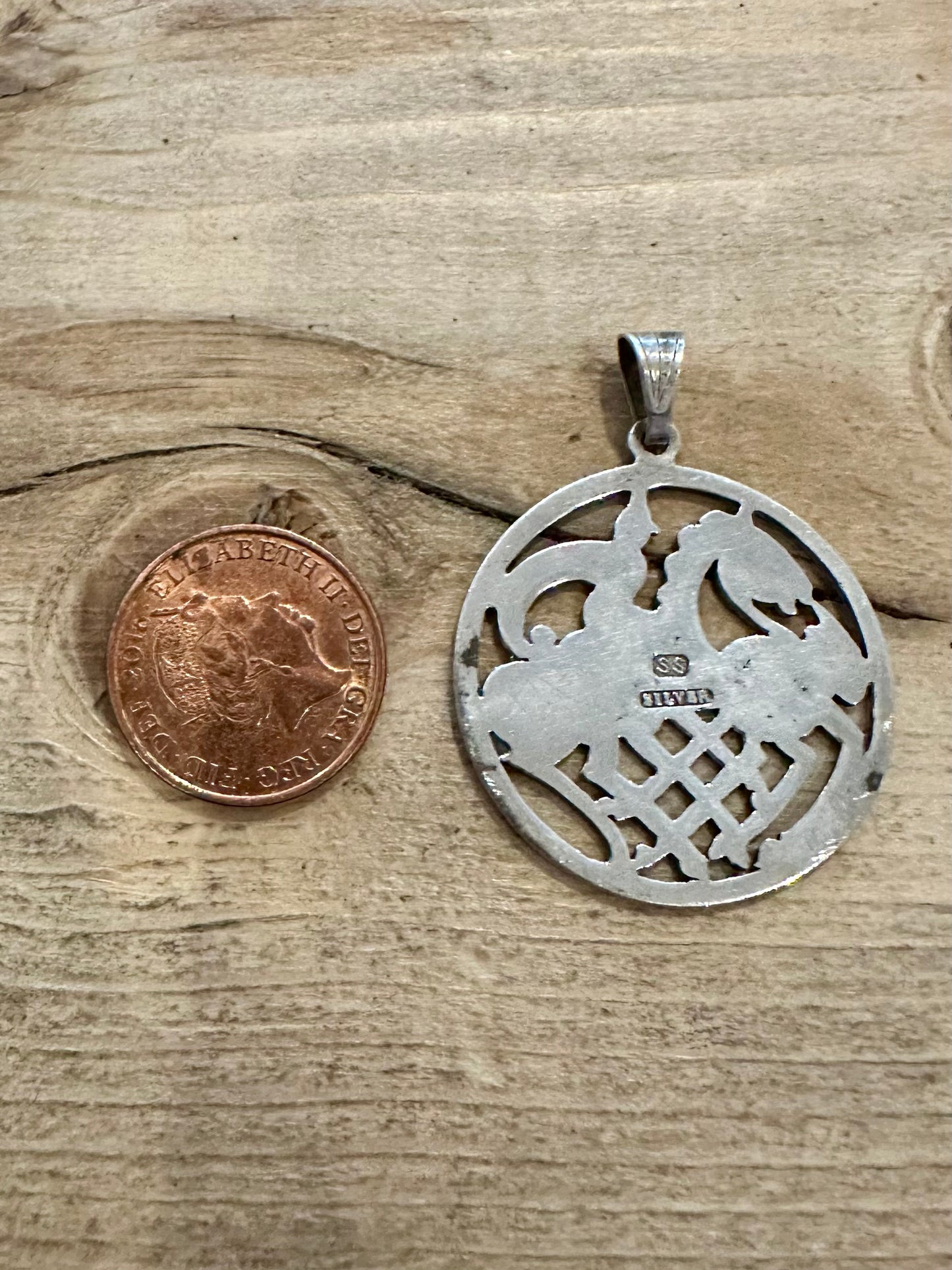 Vintage Scottish Sleipnir Circle 925 Silver Pendant