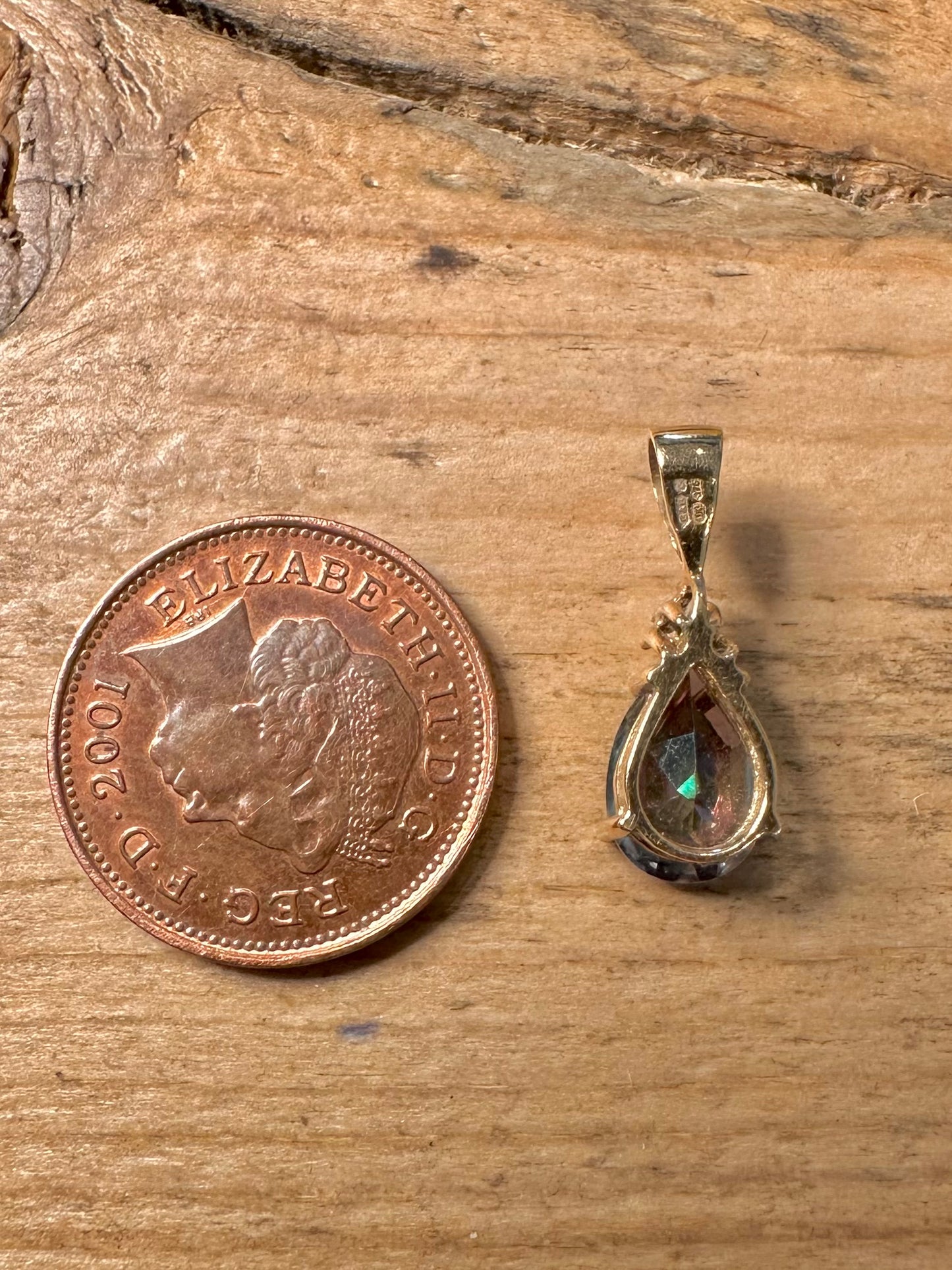 Vintage 9ct Gold Mystical Topaz and Diamond Sheffield 375 Pendant