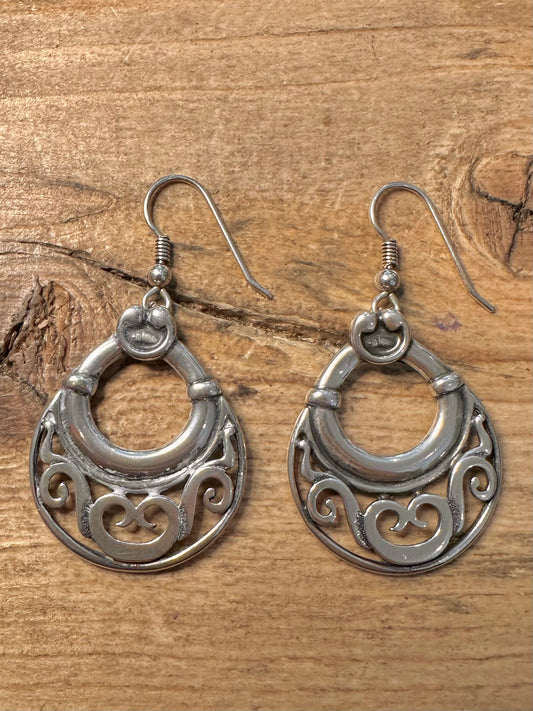 Vintage Filigree Circle 925 Silver Earrings