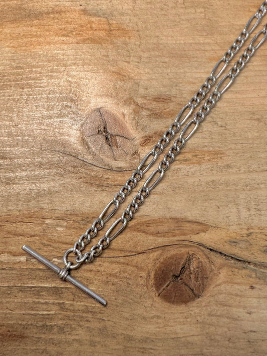 Vintage Albert Chain Figaro T Bar 925 Silver 18.2 inch Necklace