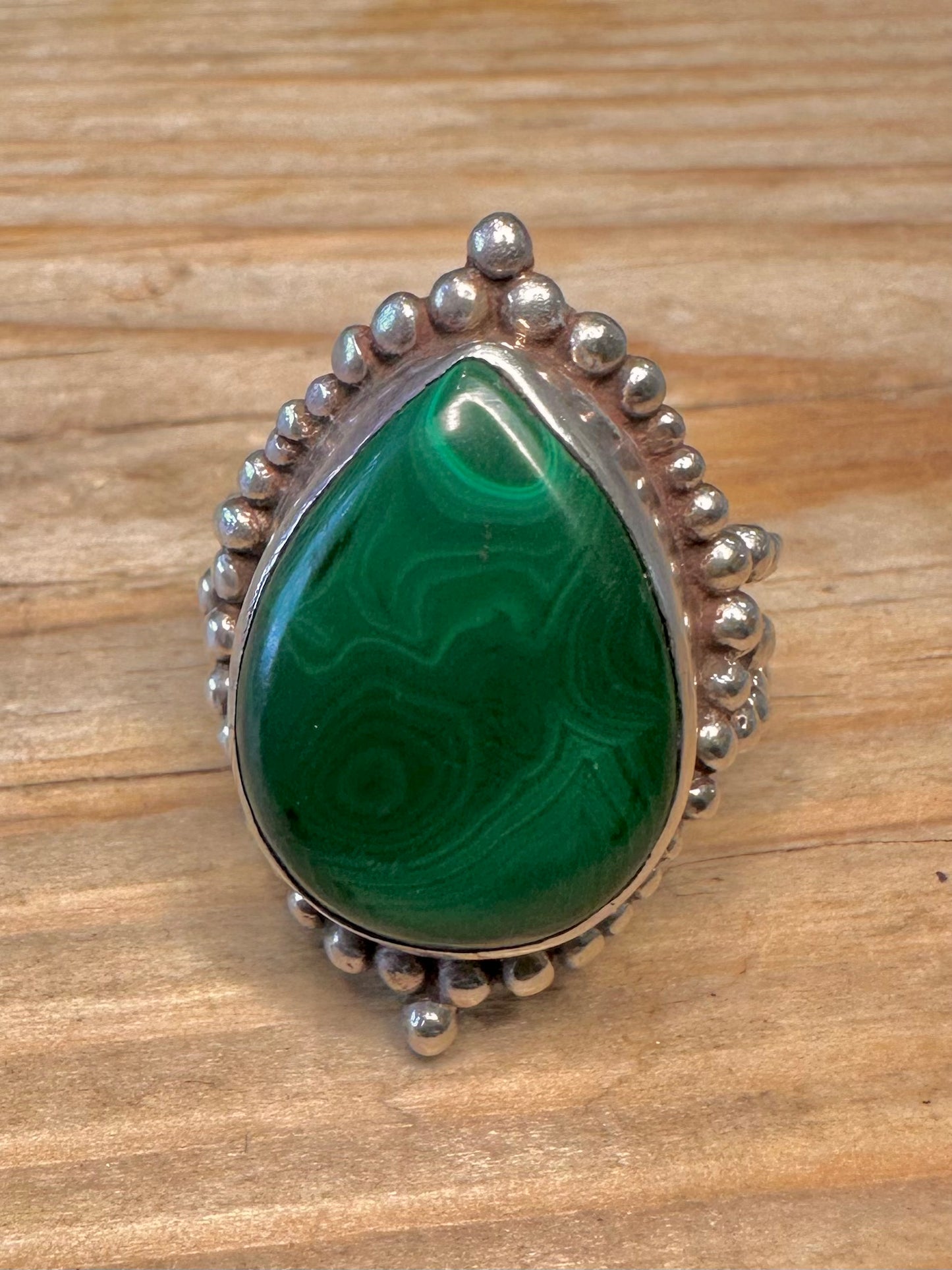 Vintage Southwestern Style Malachite 925 Sterling Silver Size O1/2 Ring