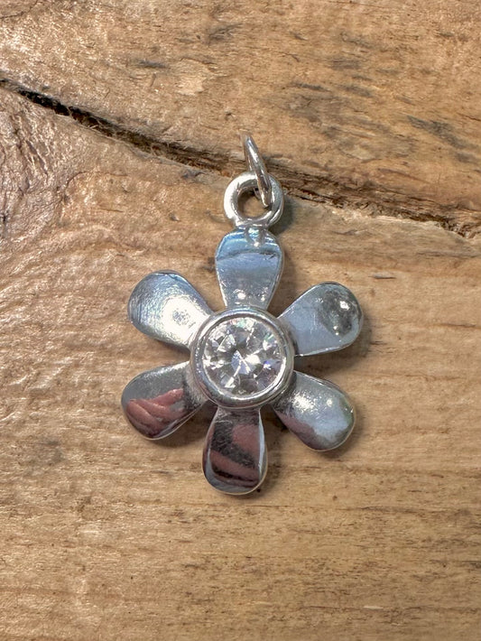 Vintage Flower CZ 925 Silver Pendant