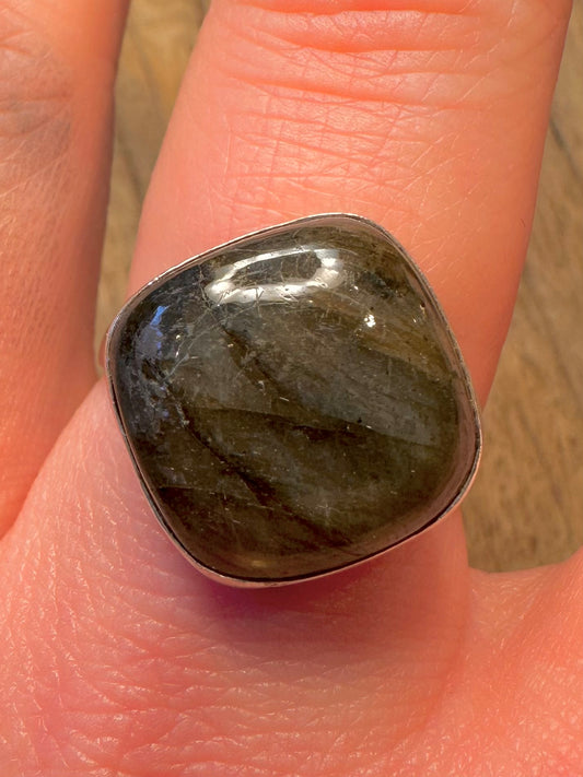 Vintage Square Labradorite 925 Sterling Silver Size T Ring