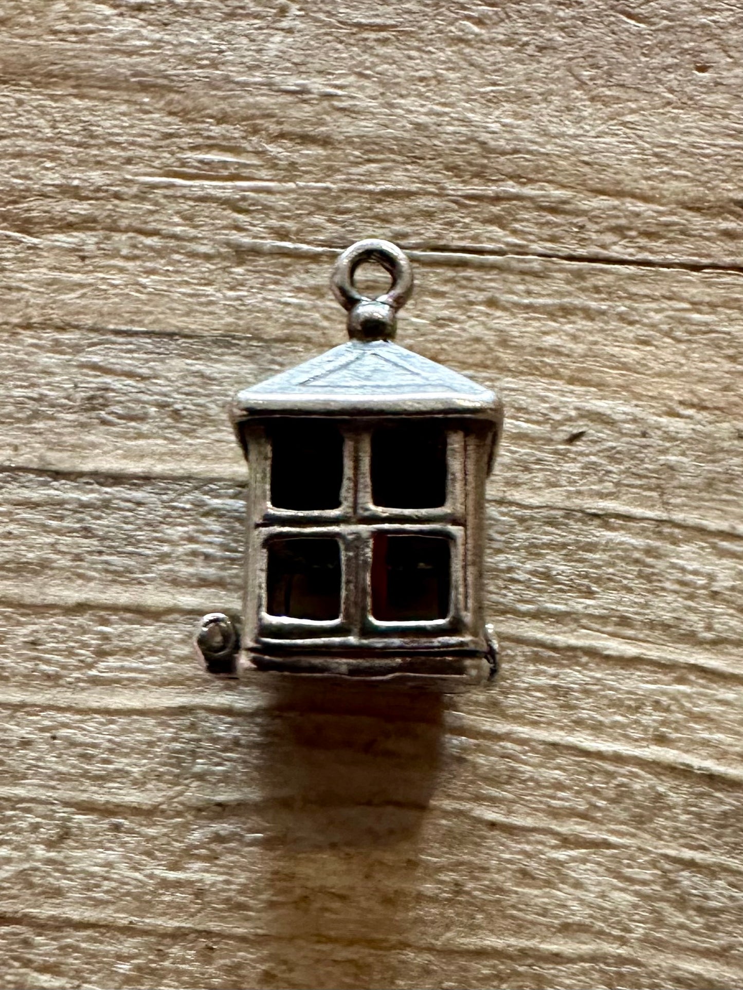 Vintage Lantern with Enamel Flame 925 Silver Charm Pendant