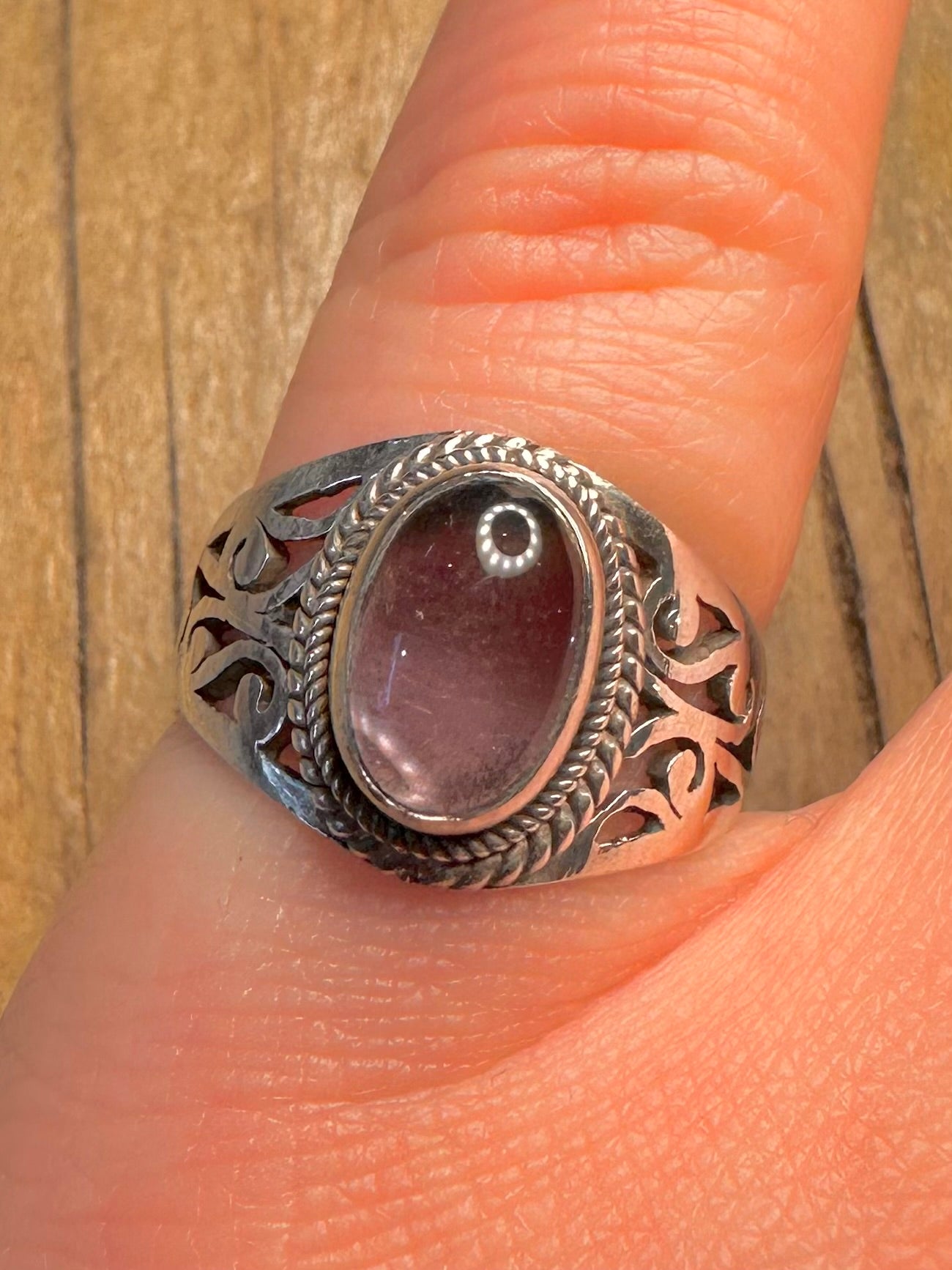 Vintage Purple Filigree 925 Sterling Silver Size N1/2 Ring