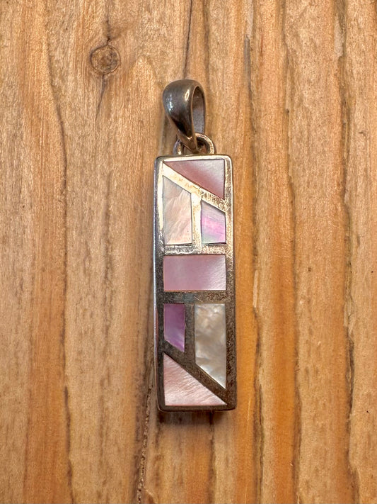Modernist Pink Mother of Pearl Rectangle 925 Sterling Silver Pendant