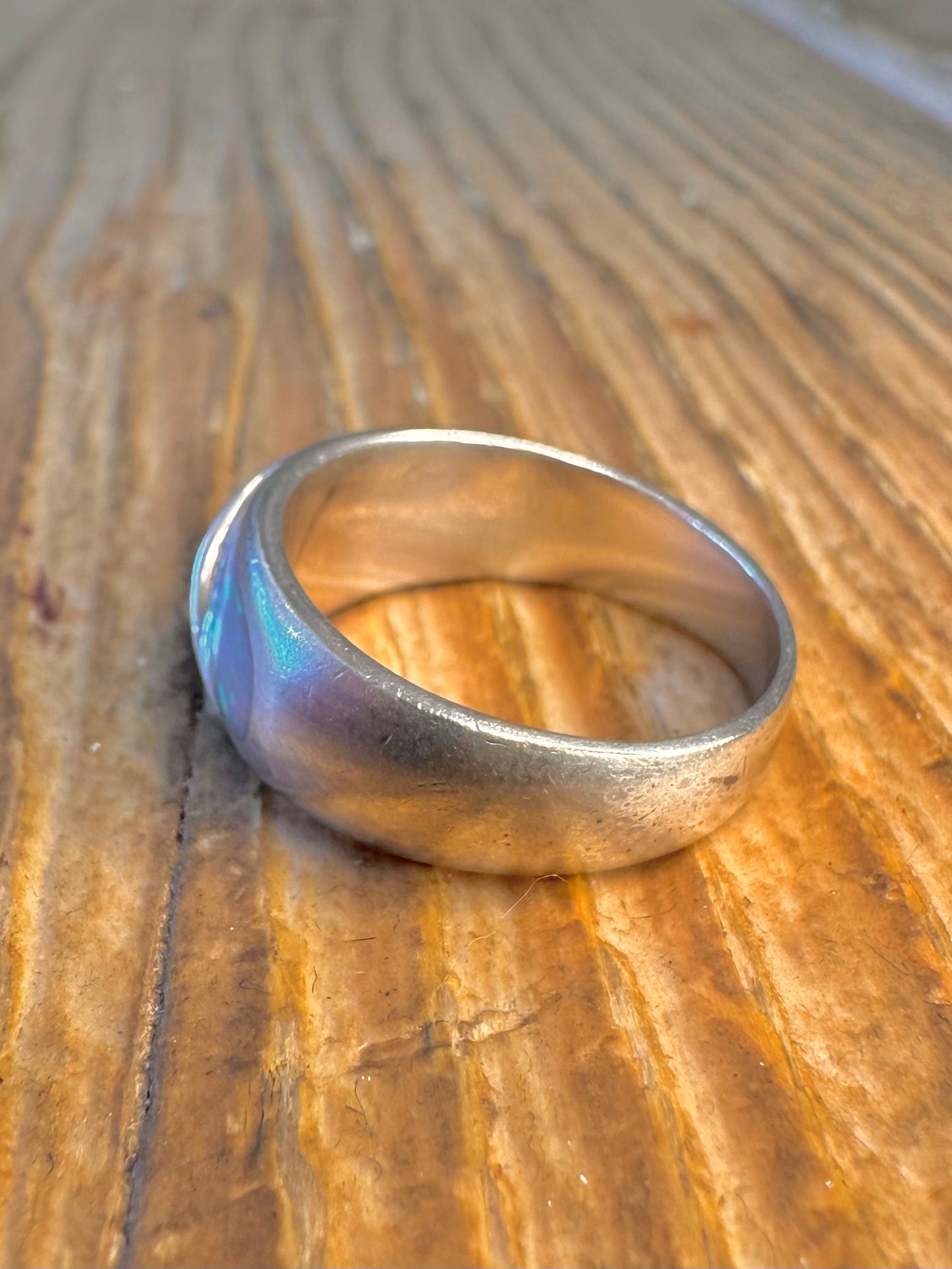Opal Inlay and White CZ 925 Sterling Silver Size O Ring