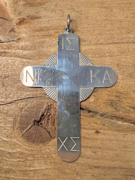 Vintage 1980 Large Cross Engraved 925 Silver Pendant