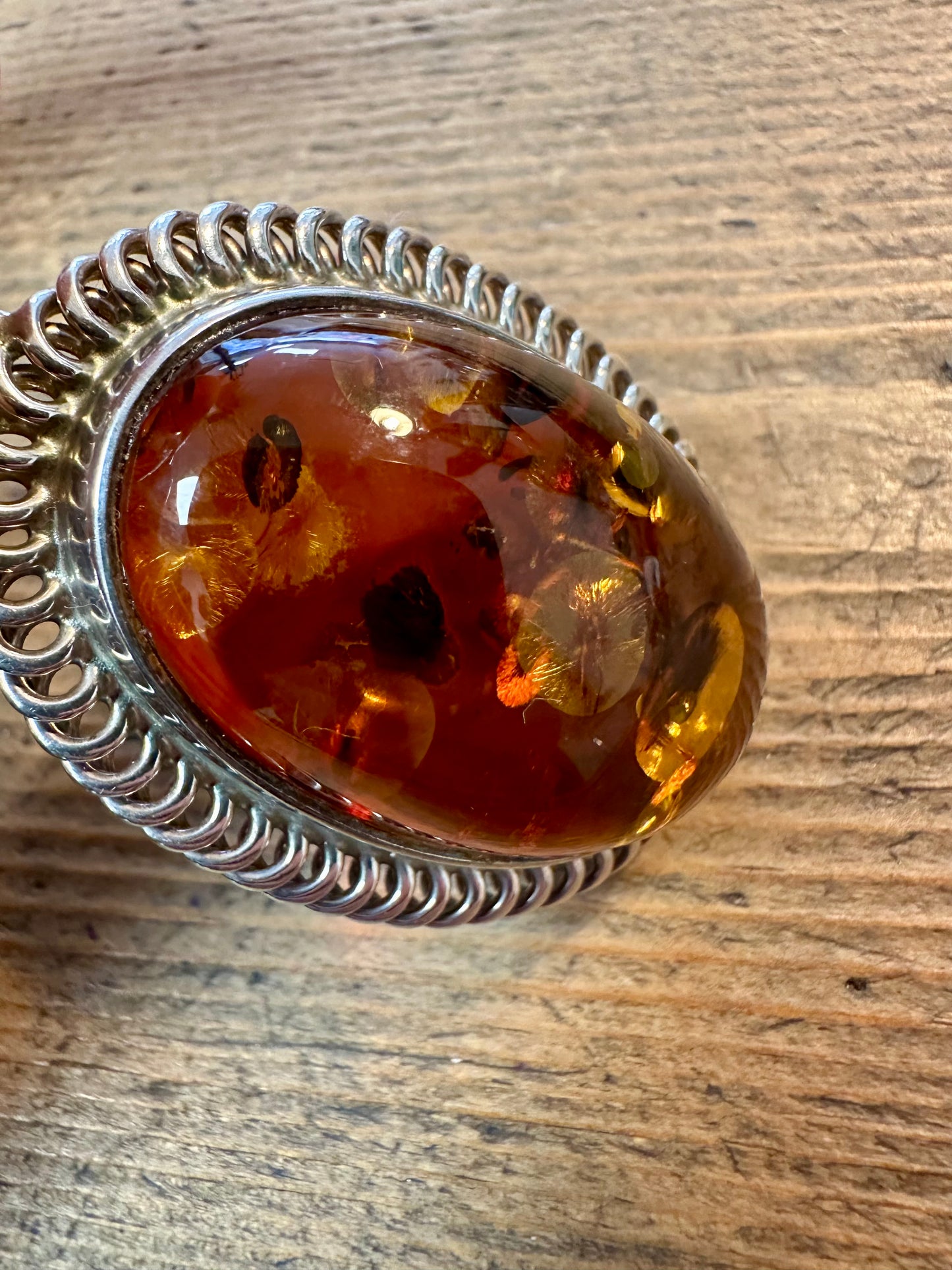 Vintage Oval Large Amber 925 Silver Pendant