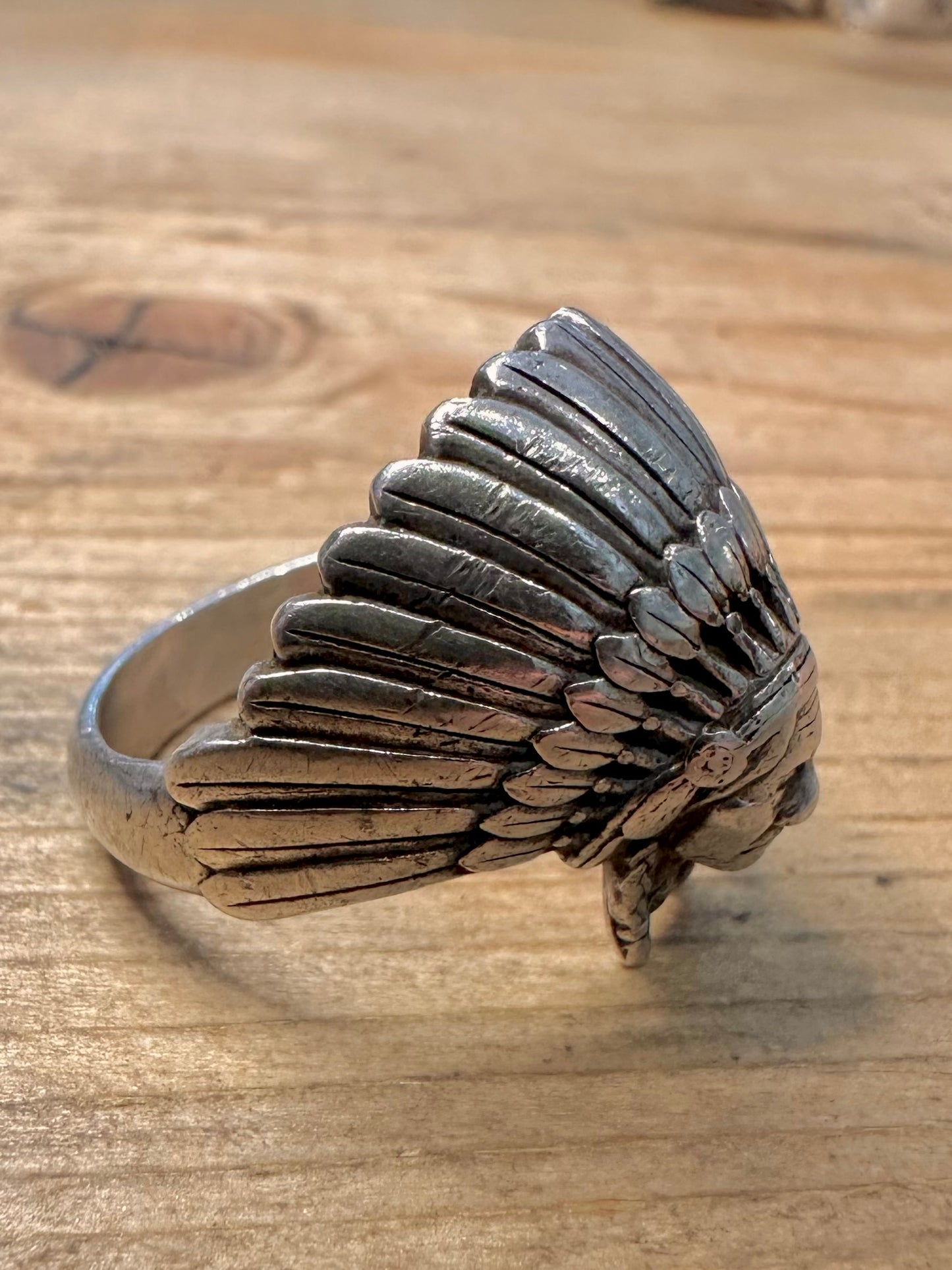 Vintage Native American Head 925 Silver Size O1/2 Ring