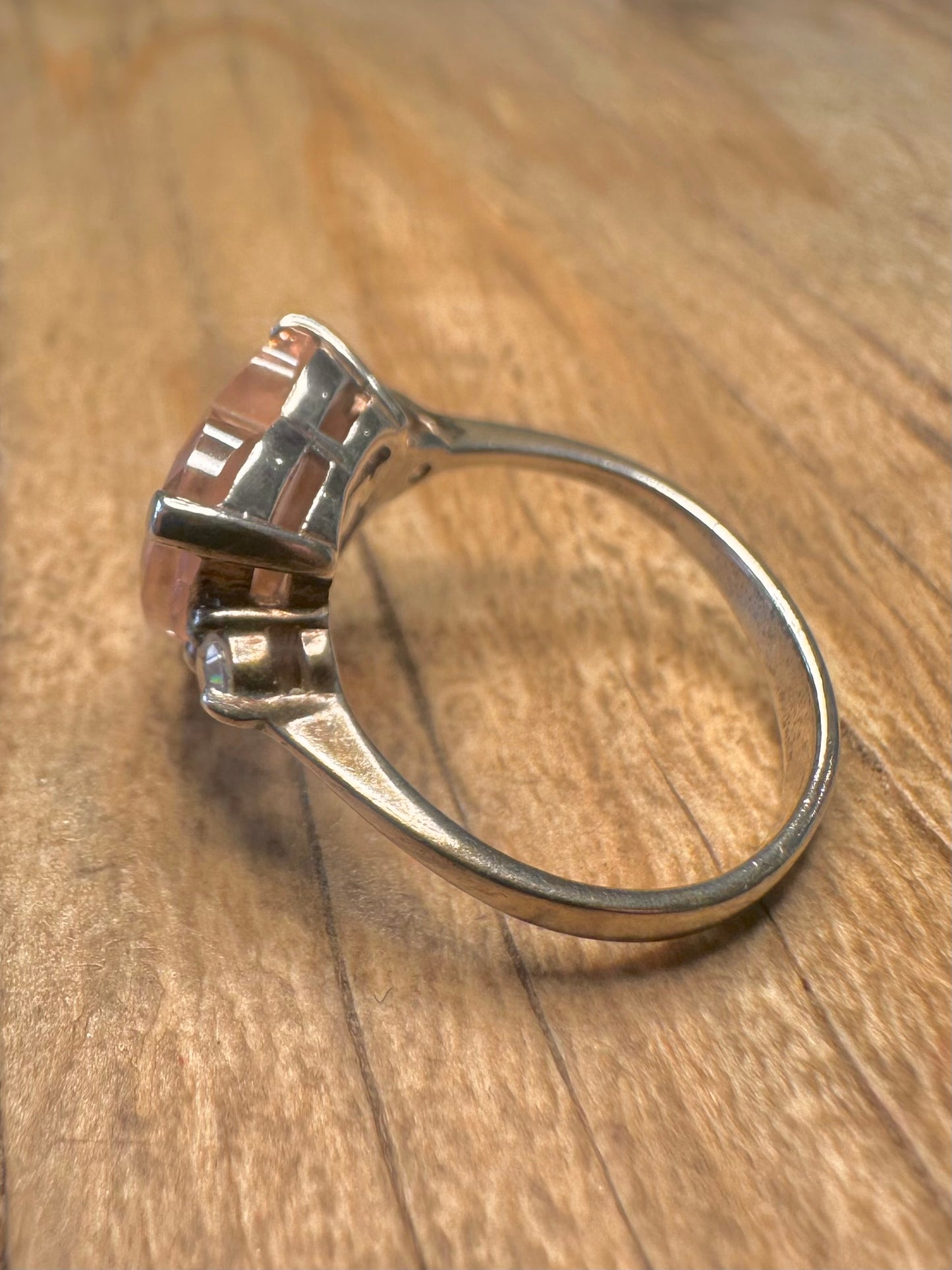 Vintage Mum Pink Heart Stone 925 Sterling Silver Size M1/2 Ring