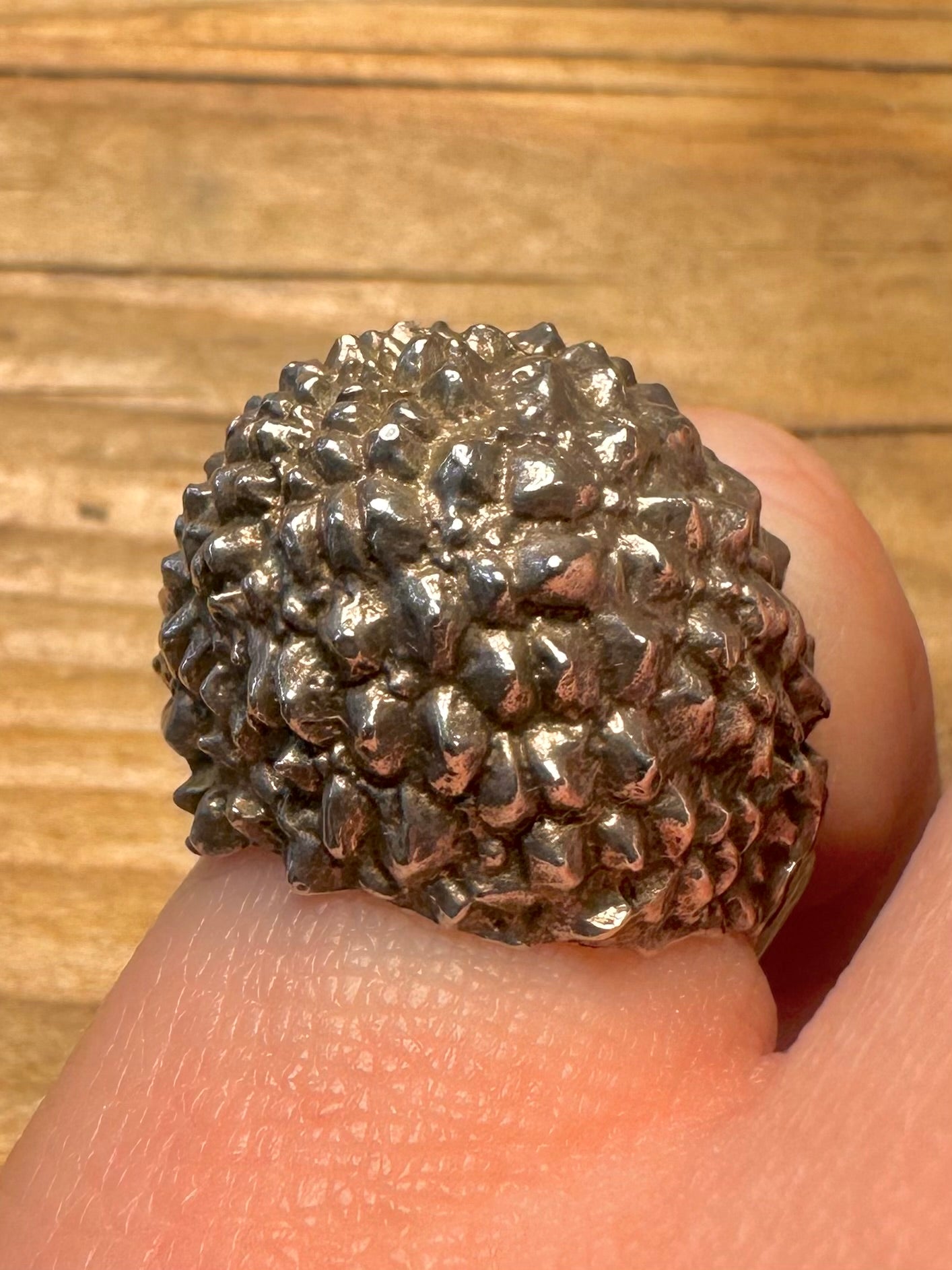 Brutalist 1972 Dome Textured 925 Sterling Silver Size I1/2 Adjustable Ring