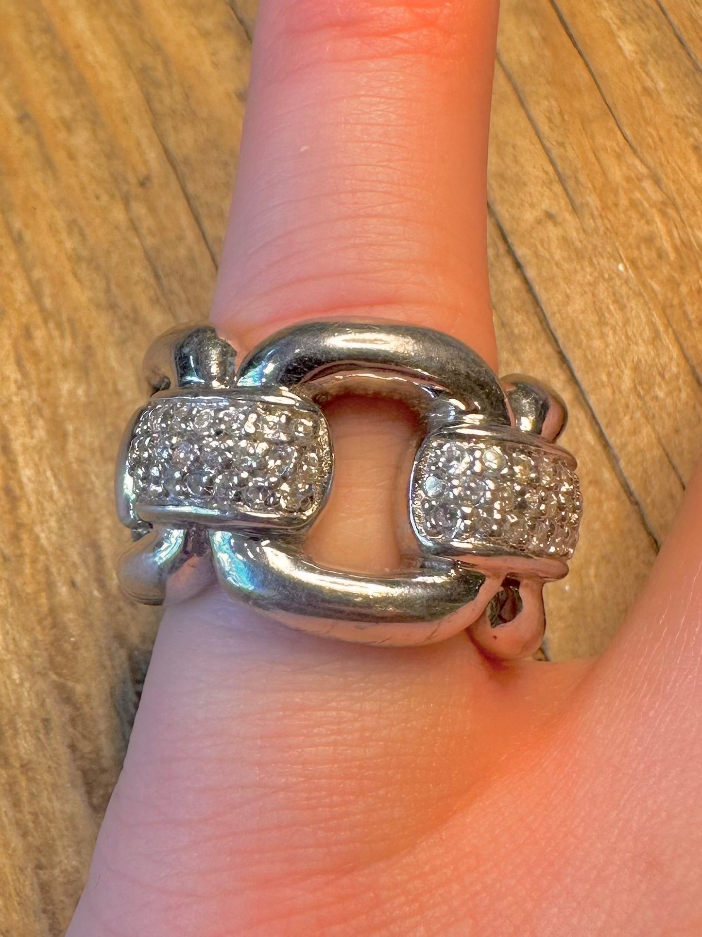 Chunky Heavy 2007 Link CZ Stone Maker UJ 925 Sterling Silver Size M1/2 Ring