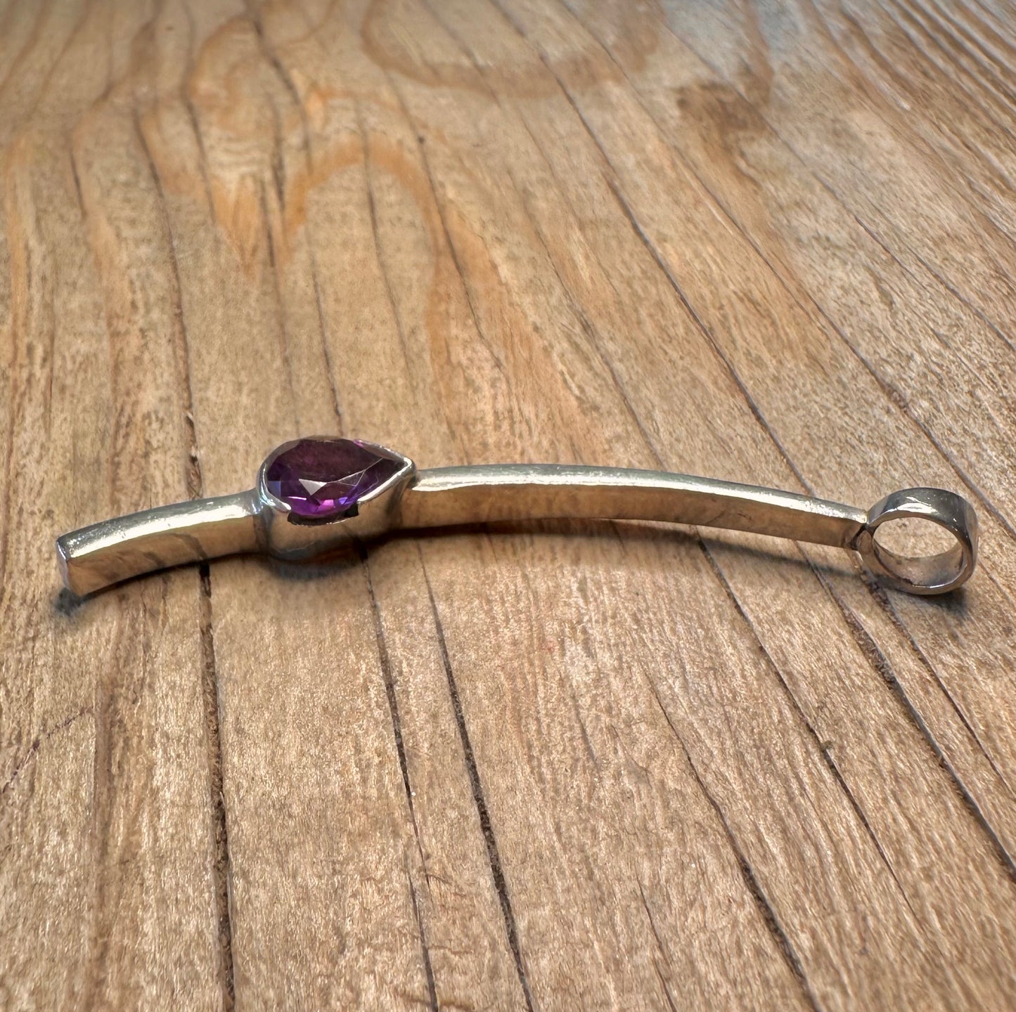 Abstract Amethyst Curved Bar 925 Sterling Silver Pendant