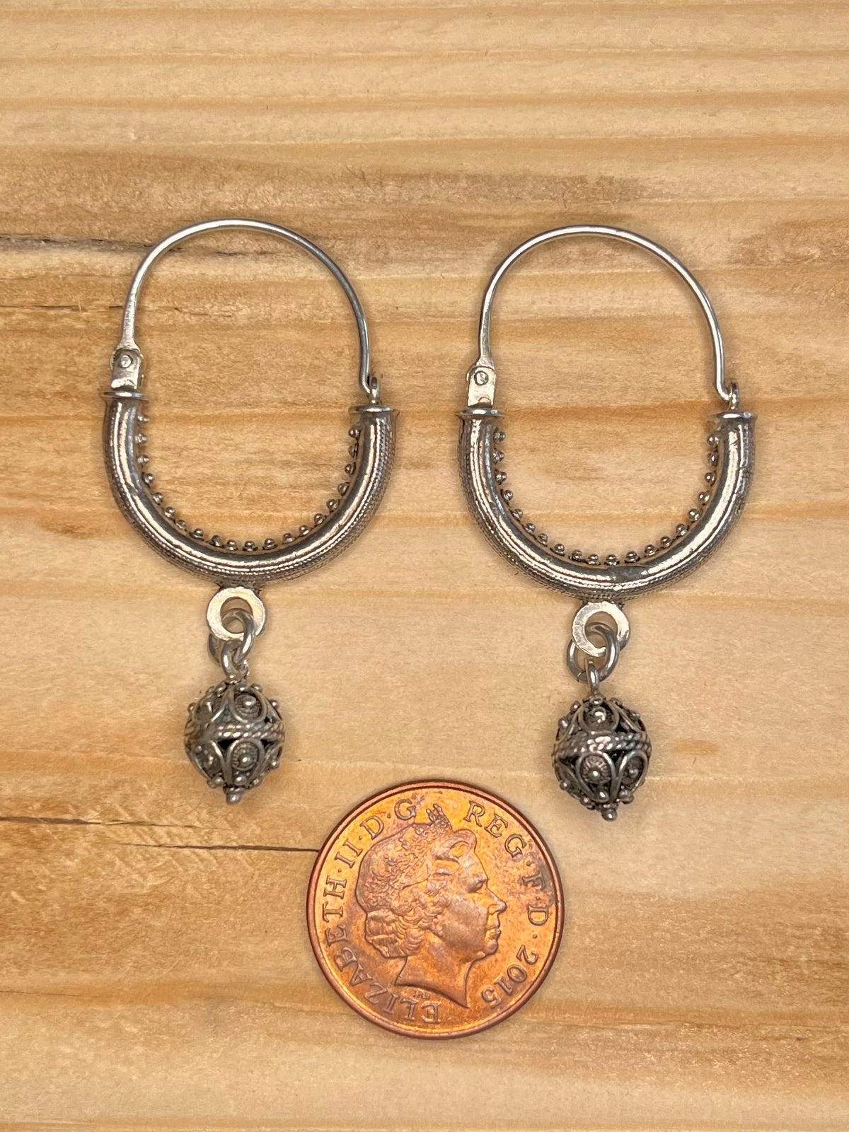 Ornate Style Dangling Hoops 925 Sterling Silver Earrings