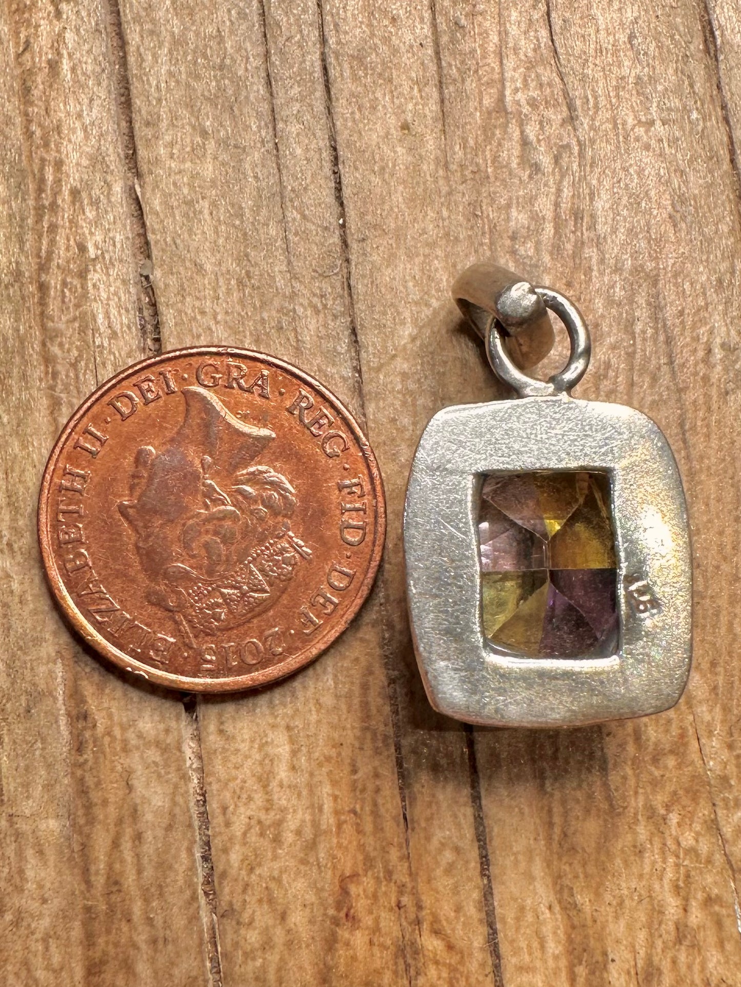 Vintage Citrine Square 925 Sterling Silver Pendant