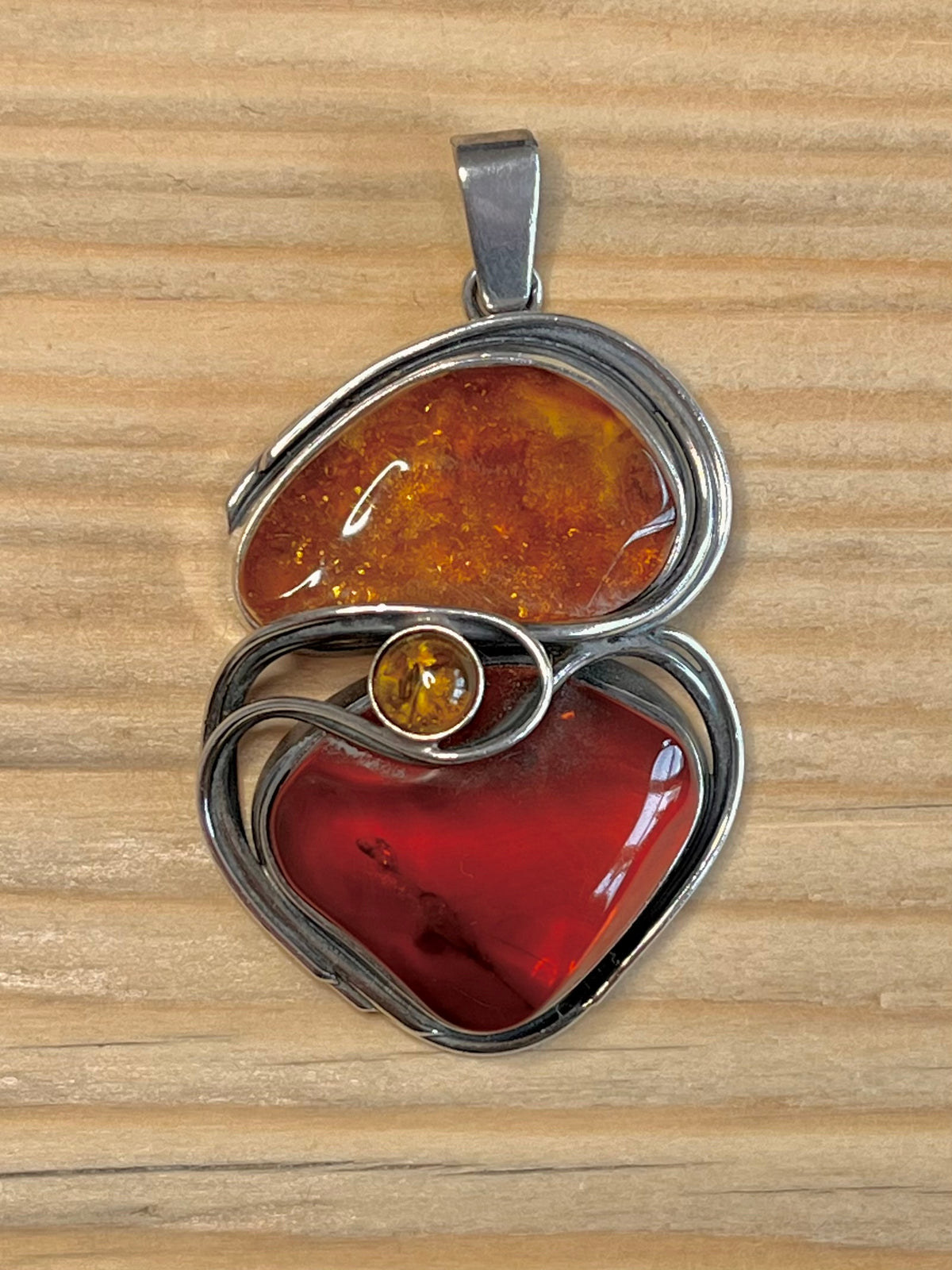 Large Abstract Mixed Amber 925 Sterling Silver Pendant