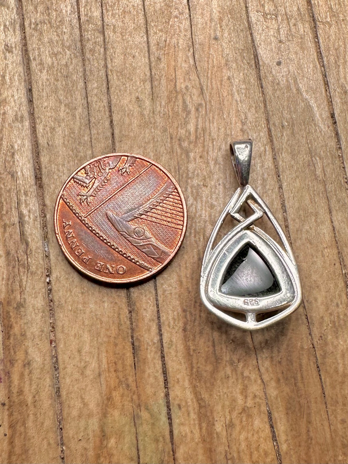 Vintage Amber Abstract Triangle Shaped 925 Sterling Silver Pendant