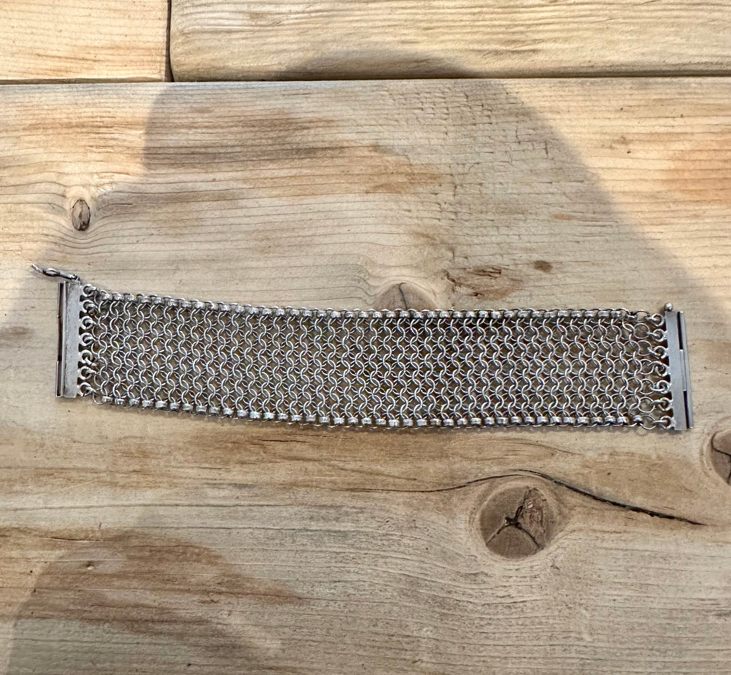 Vintage Chainmail Bar Clasp 925 Silver 7 inch Bracelet