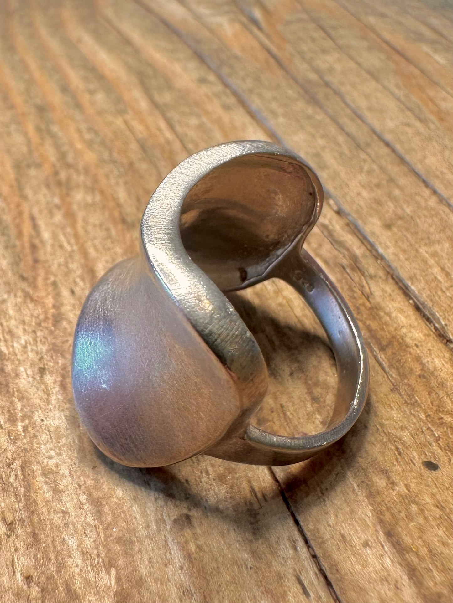 Abstract Concave Brush Finish 925 Sterling Silver Size T Ring