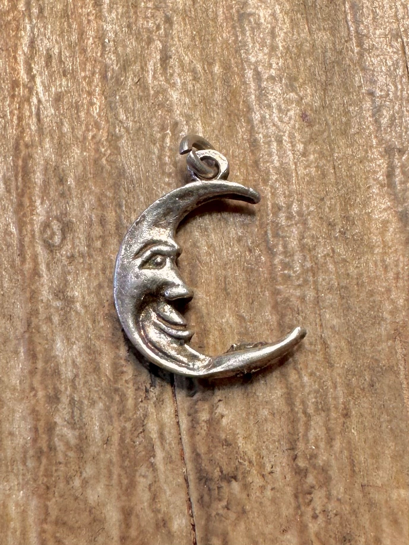 Vintage Moon Face 925 Sterling Silver Charm Pendant