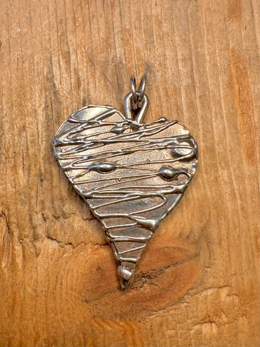 Abstract Heart Textured 925 Sterling Silver Pendant
