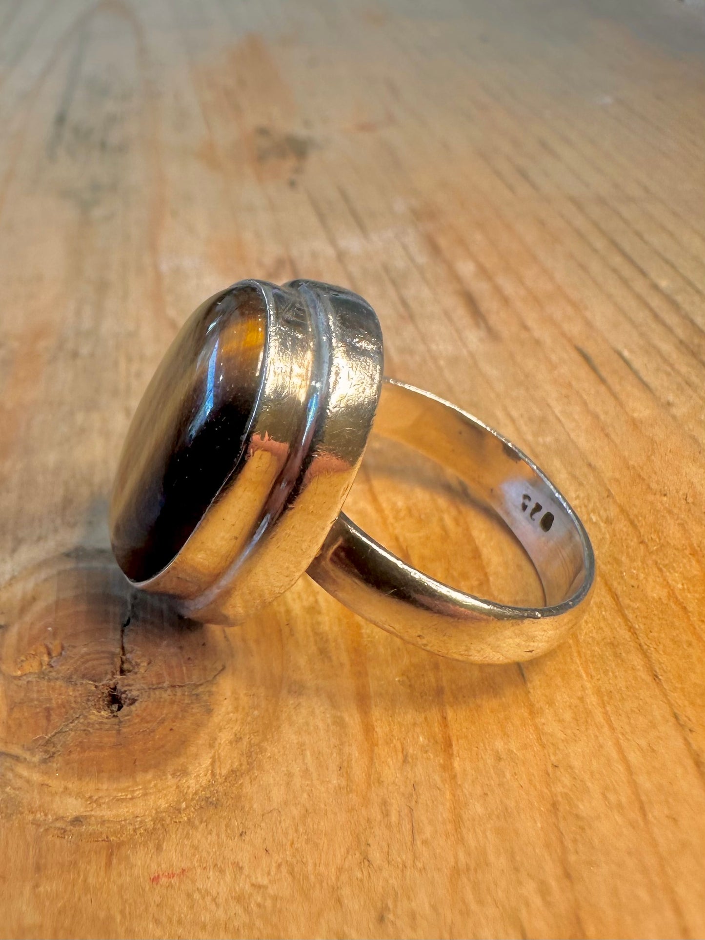 Tigers Eye Oval 925 Sterling Silver Size Q Ring