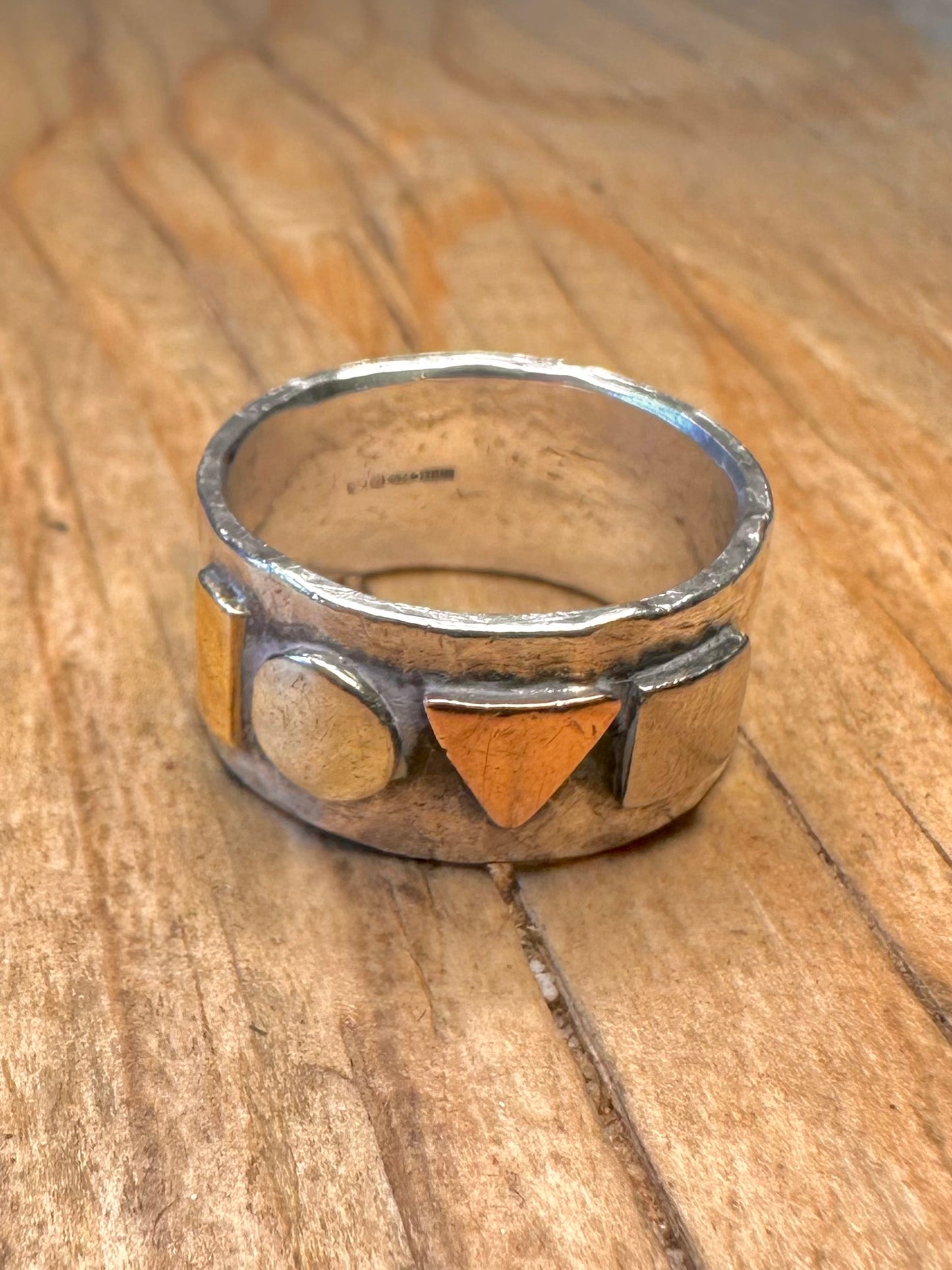 Abstract Hammered Love Gold and 925 Sterling Silver Size R1/2 Ring