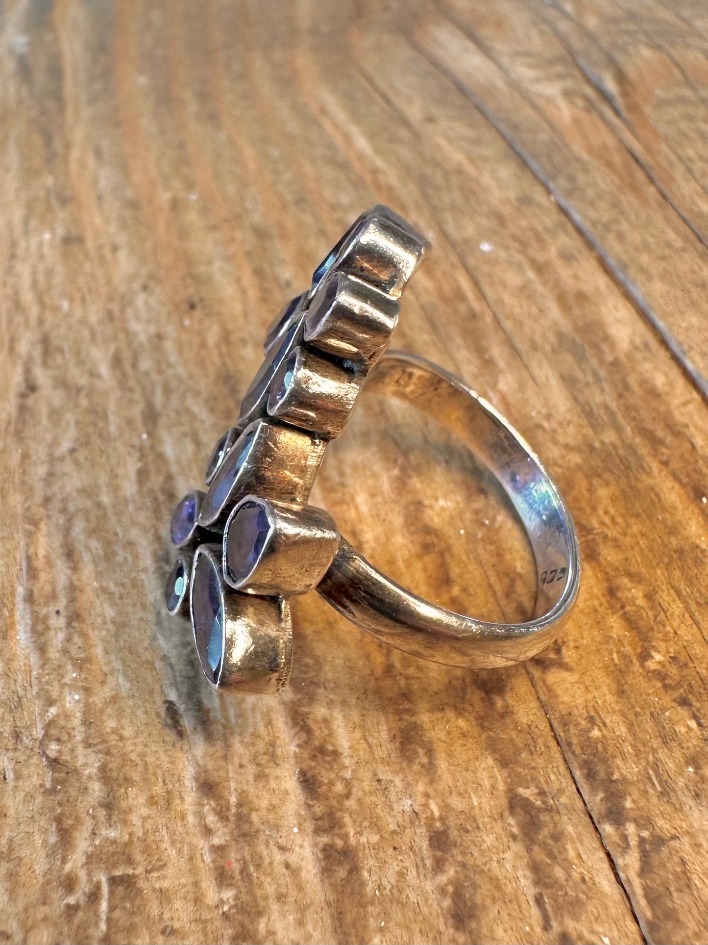 Amethyst Cluster 925 Sterling Silver Size N Ring