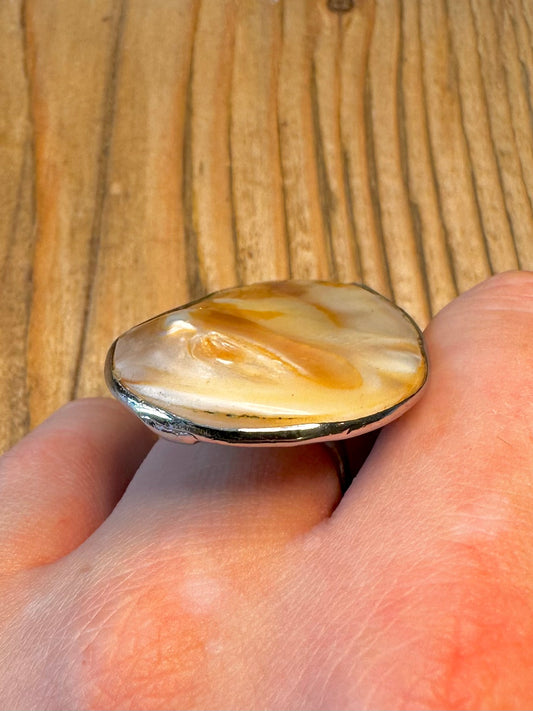Large Abstract Blister Pearl 925 Sterling Silver Size R Ring